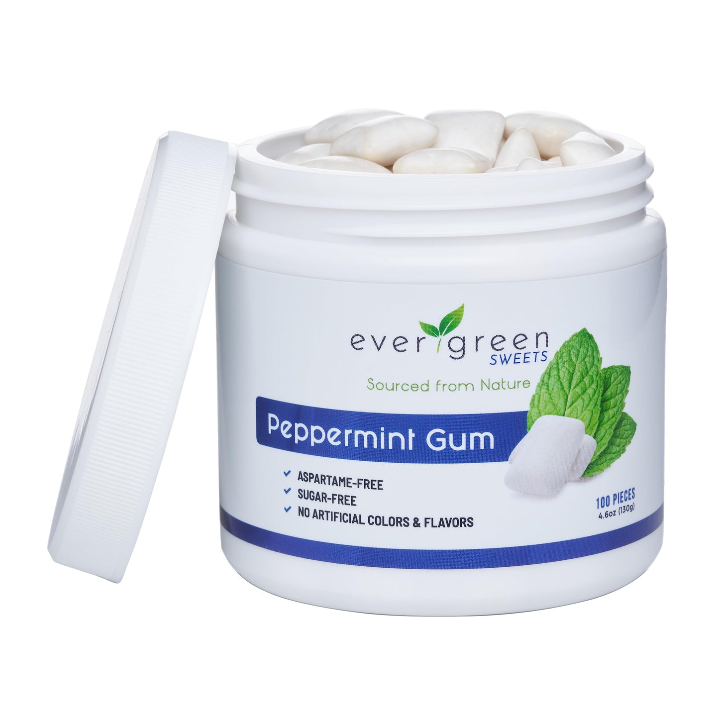 Evergreen Sweets Chewing gum 100 Count Jar  Natural Peppermint Gum Made with Xylitol and Stevia  SugarFree Aspartame Free and Vegan