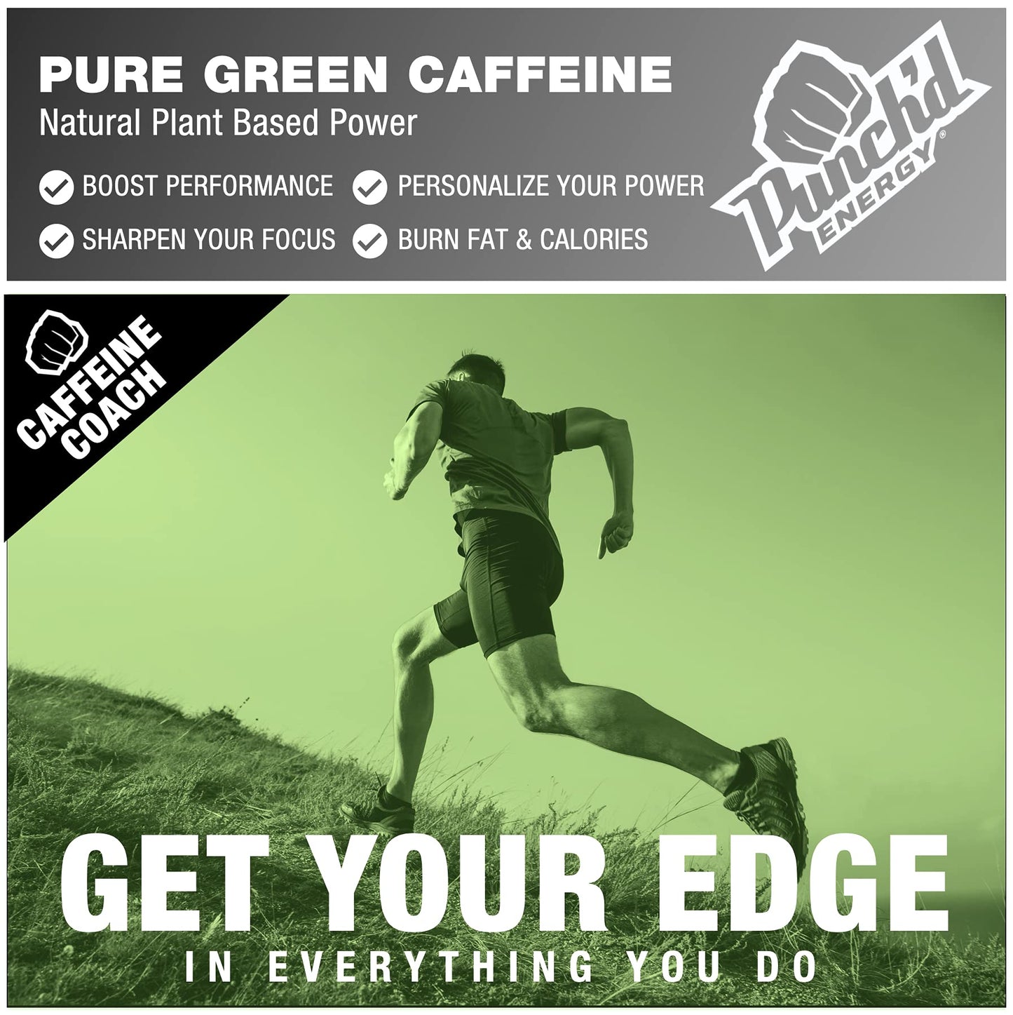 Punch'd Energy, All Natural Caffeine Gummies, 10 Gummies = 100mg of Caffeine per Pack (Box of 10) Clean Label, Green Coffee Energy Chews, Ultra Low Glycemic, Low Calorie, Vitamin C