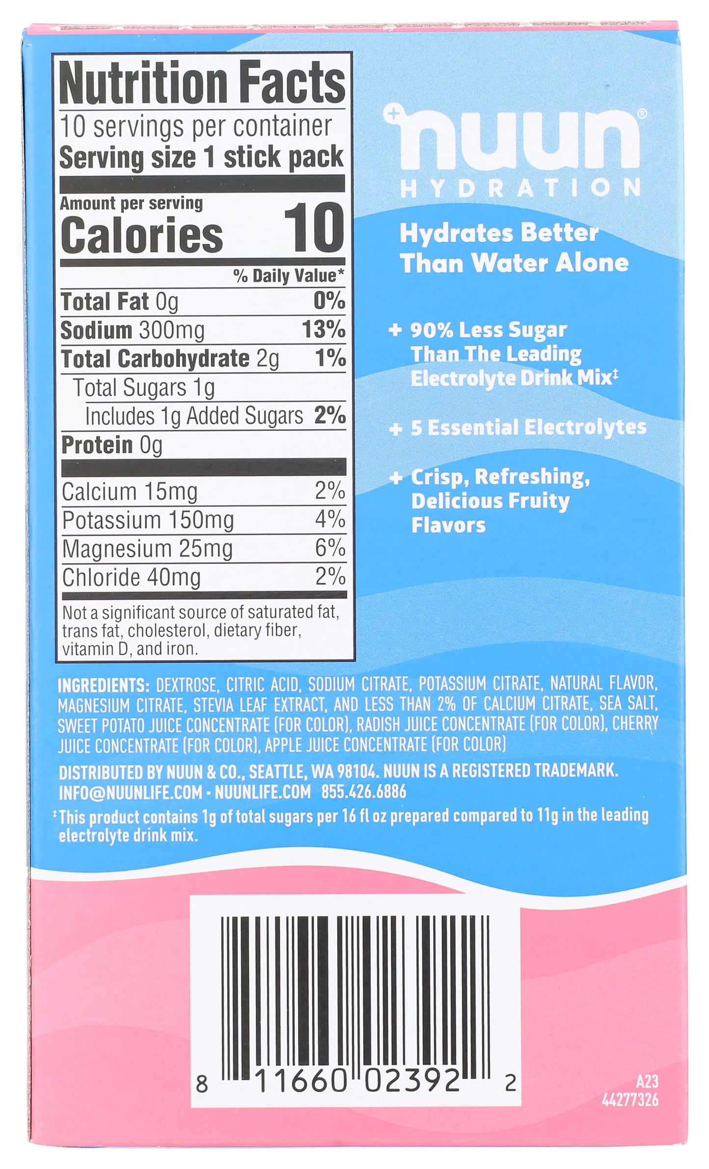 NUUN Pink Lemonade Sport Powder 10 Count, 0.17 OZ