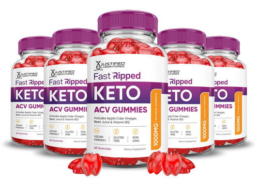 (5 Pack) Fast Ripped Keto ACV Gummies Advanced Formula 1000MG Fast Ripped Keto Gummies Apple Cider Vinegar Formulated with Pomegranate Beet Juice Powder B12 Vegan Non GMO 300 Gummys