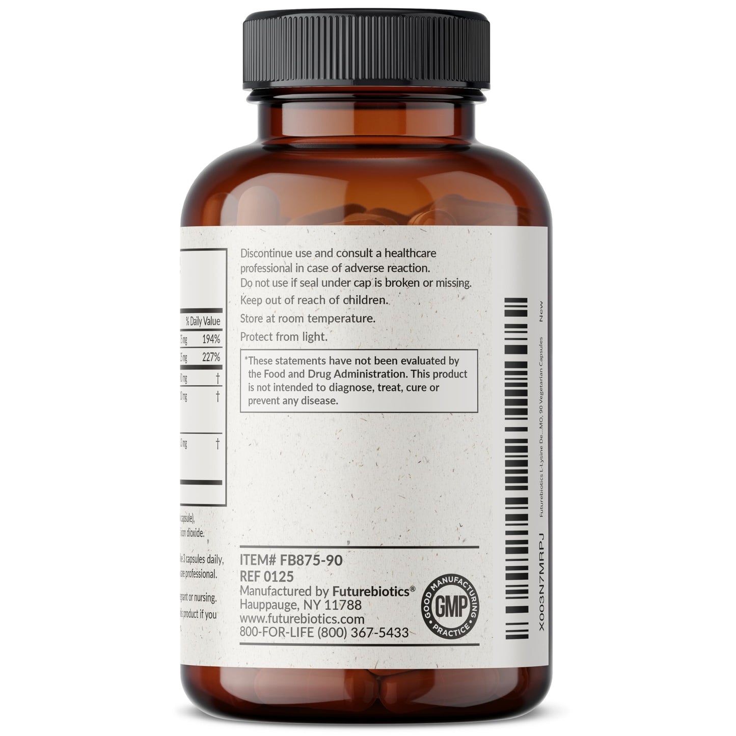 Futurebiotics L-Lysine Defense Immune Support Complex 1500 MG Per Serving with Vitamin C, Zinc, Olive Leaf & Garlic - Non-GMO, 90 Vegetarian Capsules