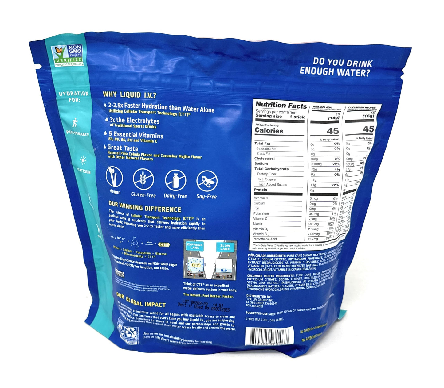 Liquid I.V. Hydration Multiplier, 30 Individual Serving Stick Packs in Resealable Pouch, Mocktail Variety Pack (15 Pina Colada & 15 Cucumber Mojito) Packed with HealthEmpire Poly Bag