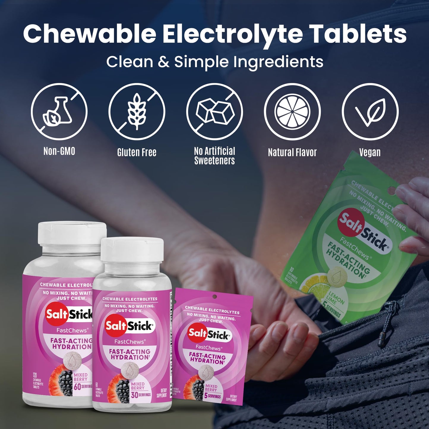 SaltStick Electrolyte FastChews - Mixed Berry Chewable Electrolyte Tablets - Salt Tablets for Runners, Electrolyte Chews for Hydration - 60 Count