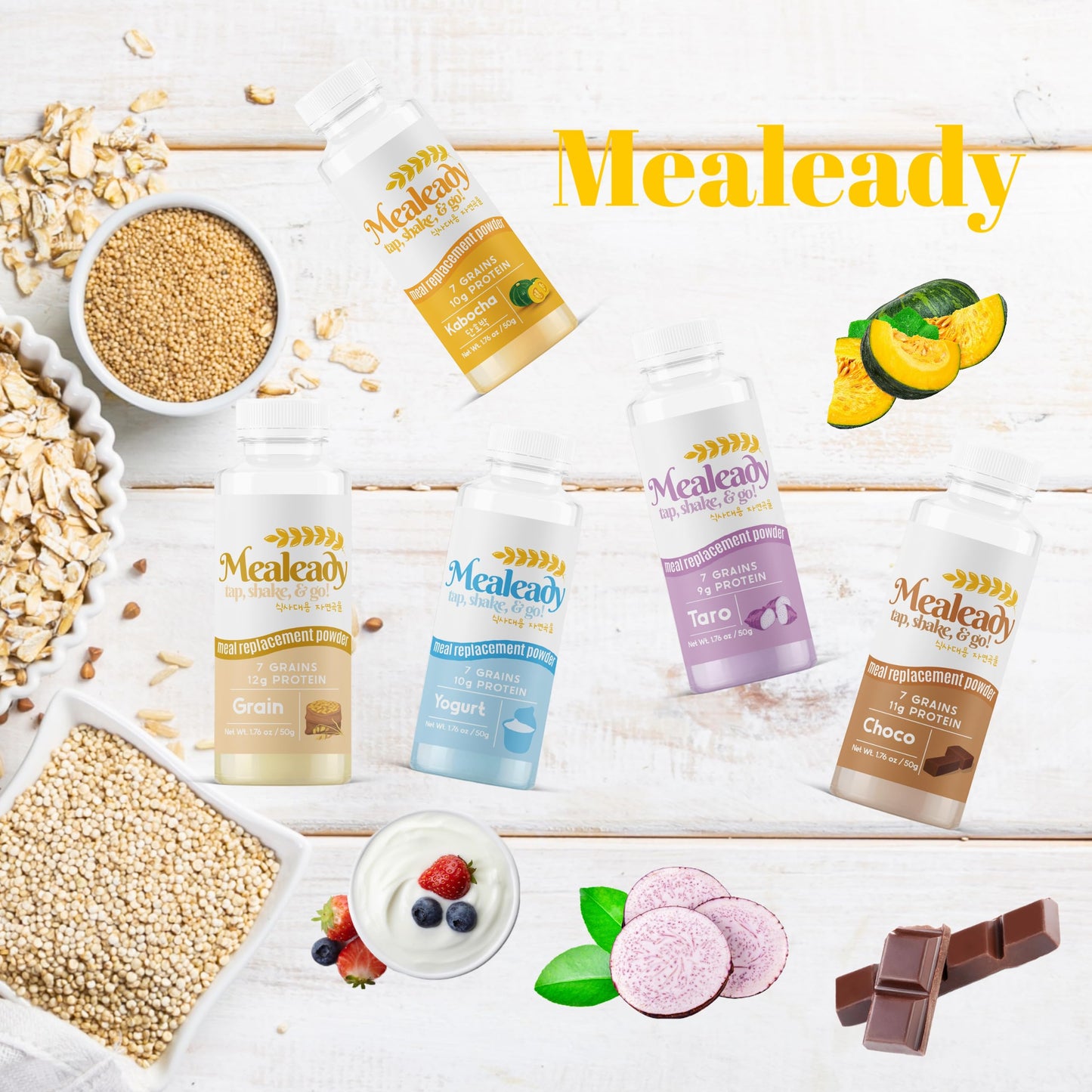 Mealeady ReadyToGo Meal in a Bottle  Meal Replacement Powder OnTheGo  36 bottlesbox  176 ozbottle  6 Flavor Packs Available Assorted Grain Yogurt Choco Taro Kabocha