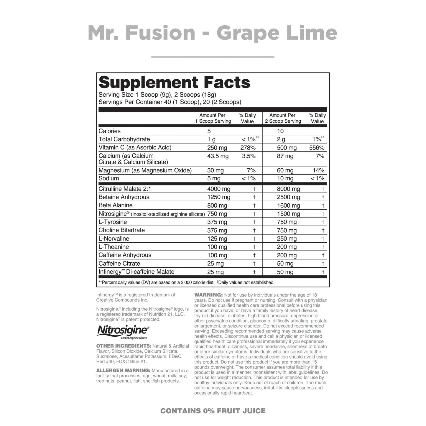 Nutrithority Mr.Fusion Pre Workout Supplement, Grape Lime, 40 Servings - Intense Focus & Pumps, Nitric Oxide Booster, No Crash - Powerful Energy Powder to Increase Strength & Gains