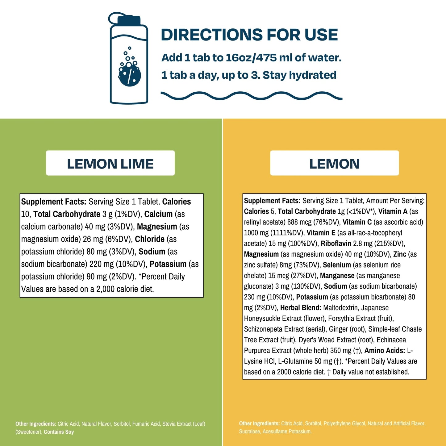 Drinklits Lemon Immunity & Lemon-Lime Hydration Tablets (2) Tube Combo Pack | Essential Electrolytes - Immune Support - Great Taste | 20 Servings (10 Tablets Per Tube)