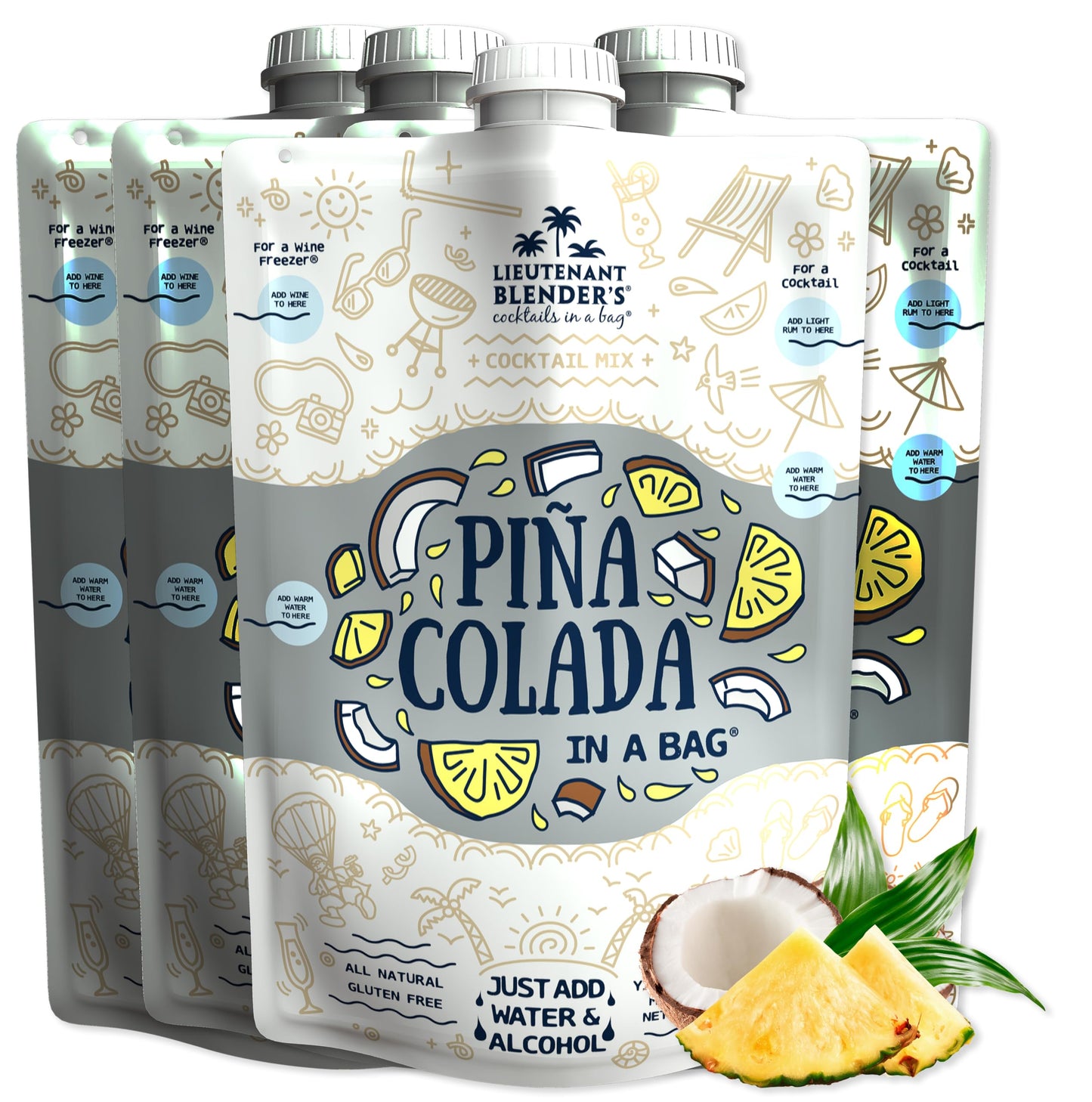 Lt Blenders Pina Colada in a Bag  Pina Colada Drink Mix  Each Bag Makes 12 Gallon of Slushie Pina Colada Mix  Cocktail Mix  Make a Cocktail Wine Slushie or Mocktail  Pack of 4