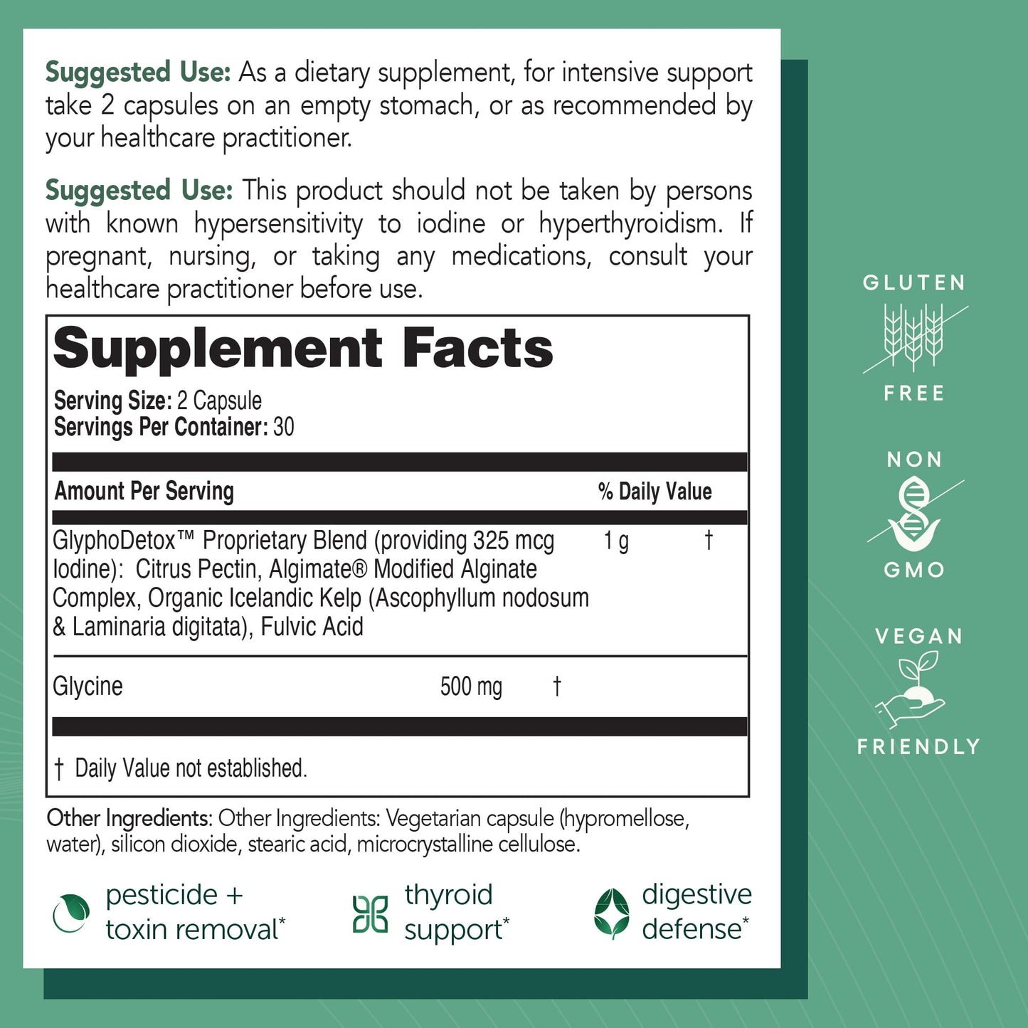 EcoNugenics GlyphoDetox Supplement - Safely Remove Glyphosate Pesticides and Agricultural Toxins - Detox Formula w/Kelp, Citrus Pectin, Algimate, Glycine - for Men & Women - 60 Capsules