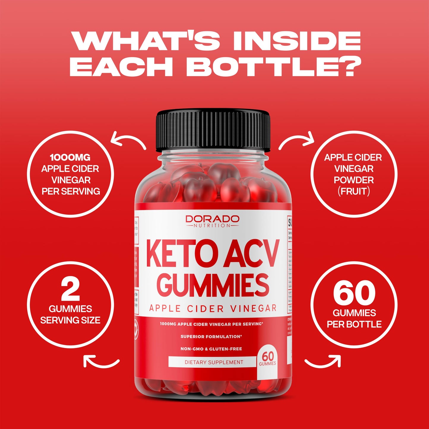 Keto ACV Gummies Advanced Weight Loss - 1000mg Keto Gummies (ACV for Weight Loss and Belly Fat) Fat Burning - Delicious Apple Flavor - Non-GMO, Vegan, Third Party Tested - USA Made (60 Count)