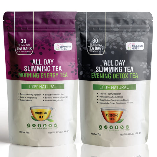 ALL SLIMMING HERBS All Day Slimming Tea For Weight Loss - All Natural 30 Days Detox Tea That Flattens Tummy - Daytime Energy Boost Tea 30 Bag+ Evening Detox Tea 30 Bag