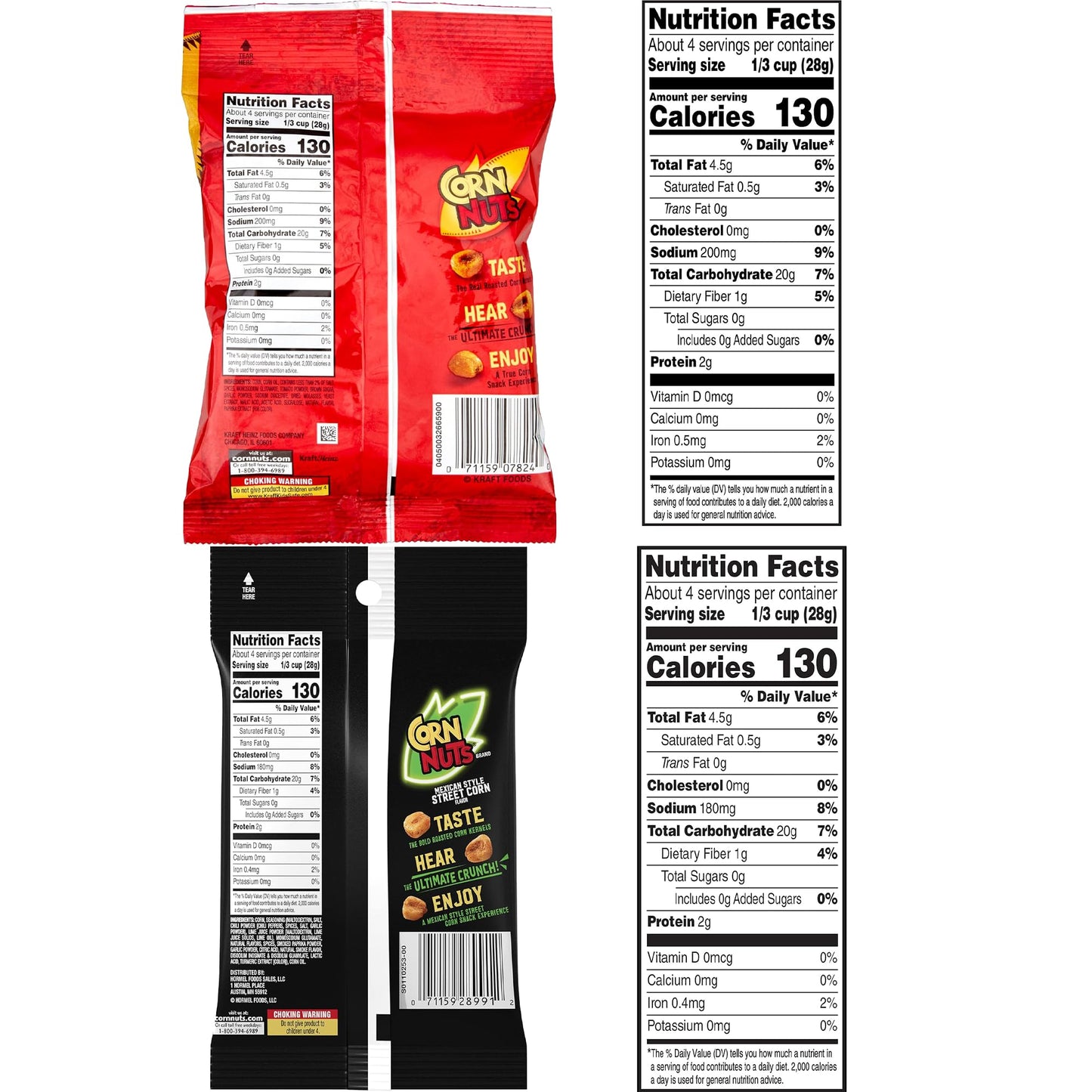 Corn Nuts Variety Pack  12 Pack  4 Ounces Each  Loaded Taco Chile Picante Ranch Original Mexican Street Corn and BBQ  Bulk Box  With Mighty Merchandise Bag Clip
