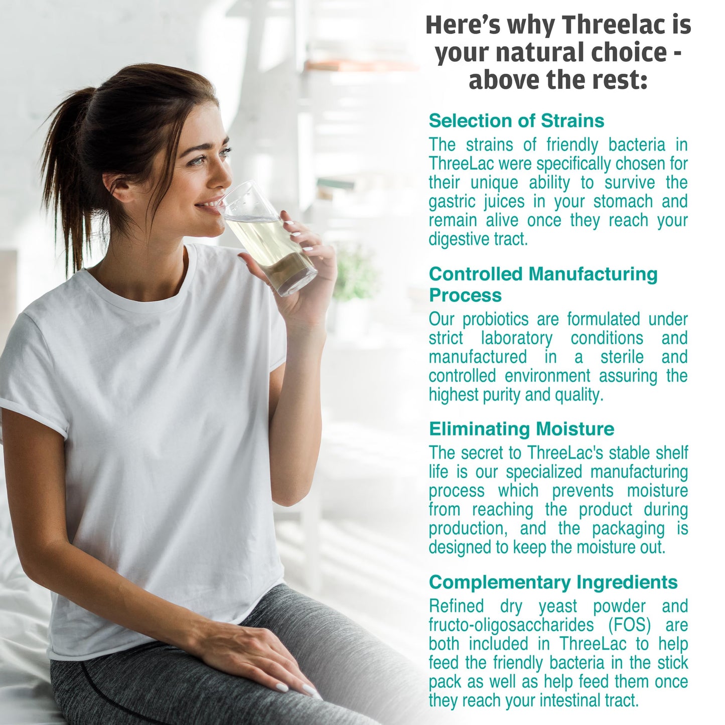 Global Health Trax ThreeLac Lemon Probiotic Drink Mix for Digestive Health - Advanced Probiotic Powder Formula for Men, Women, and Kids - Immune Support & Gut Balance, Non-GMO - 120 Packets