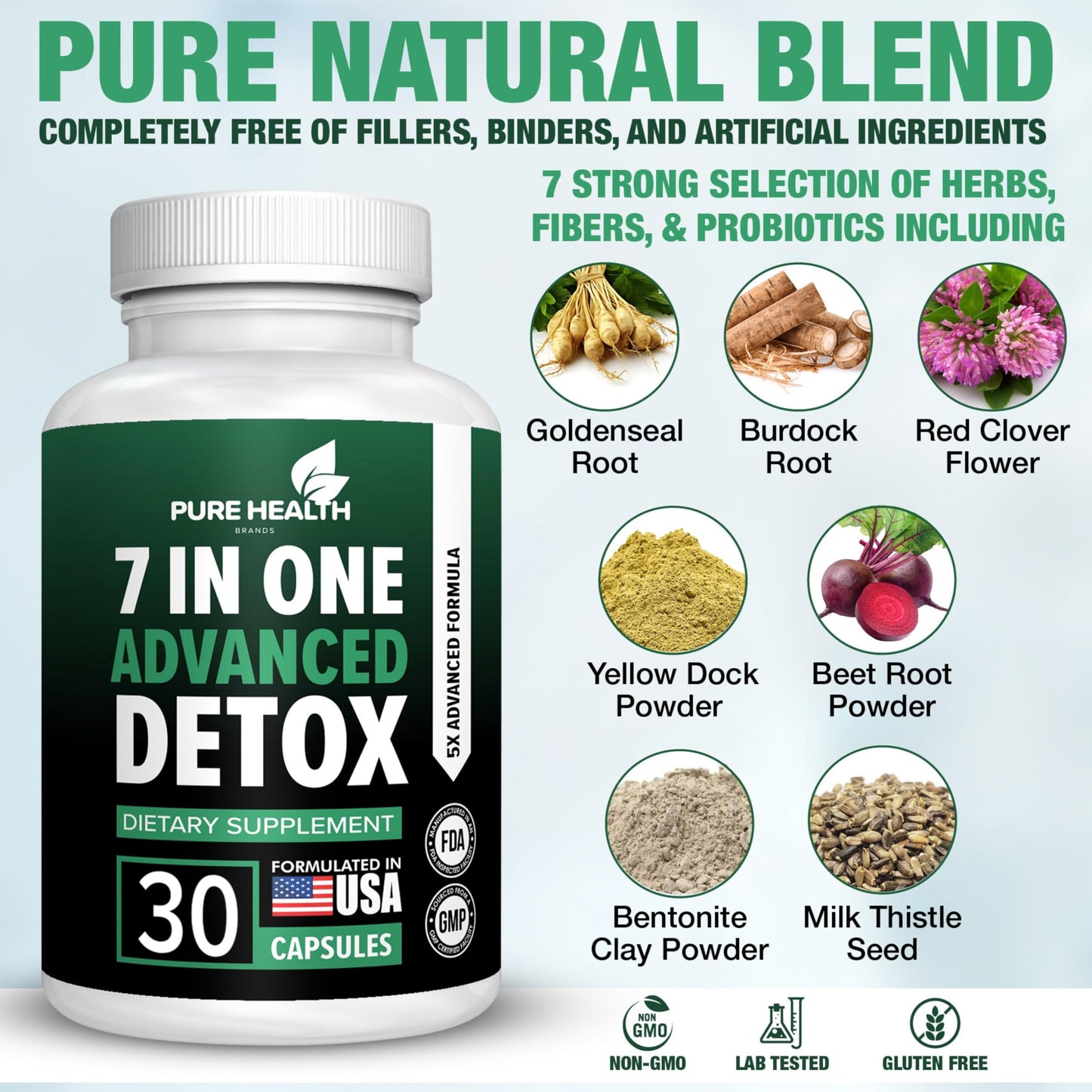 Extra Strength Fast Acting 7-in-ONE Advanced Formula - Full Body Cleanse - Detox & Liver Cleanse - Detox & Liver Repair, All Natural Toxins Remover, Healthy Cleansing Support for Liver (30 Capsule)