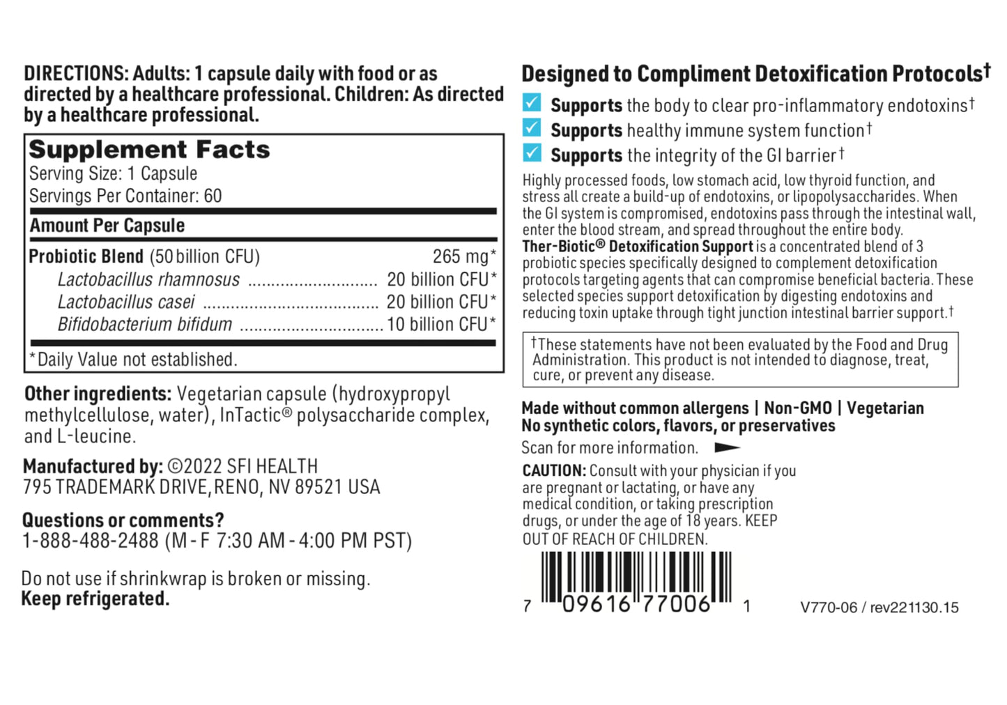Klaire Labs Ther-Biotic Detox Probiotic Supplement - 50b CFU Probiotics - Supports Body Detoxification, Digestive & Colon Health - Hypoallergenic Lactobacillus & Bifidobacterium (60 Capsules / 2 Pack)