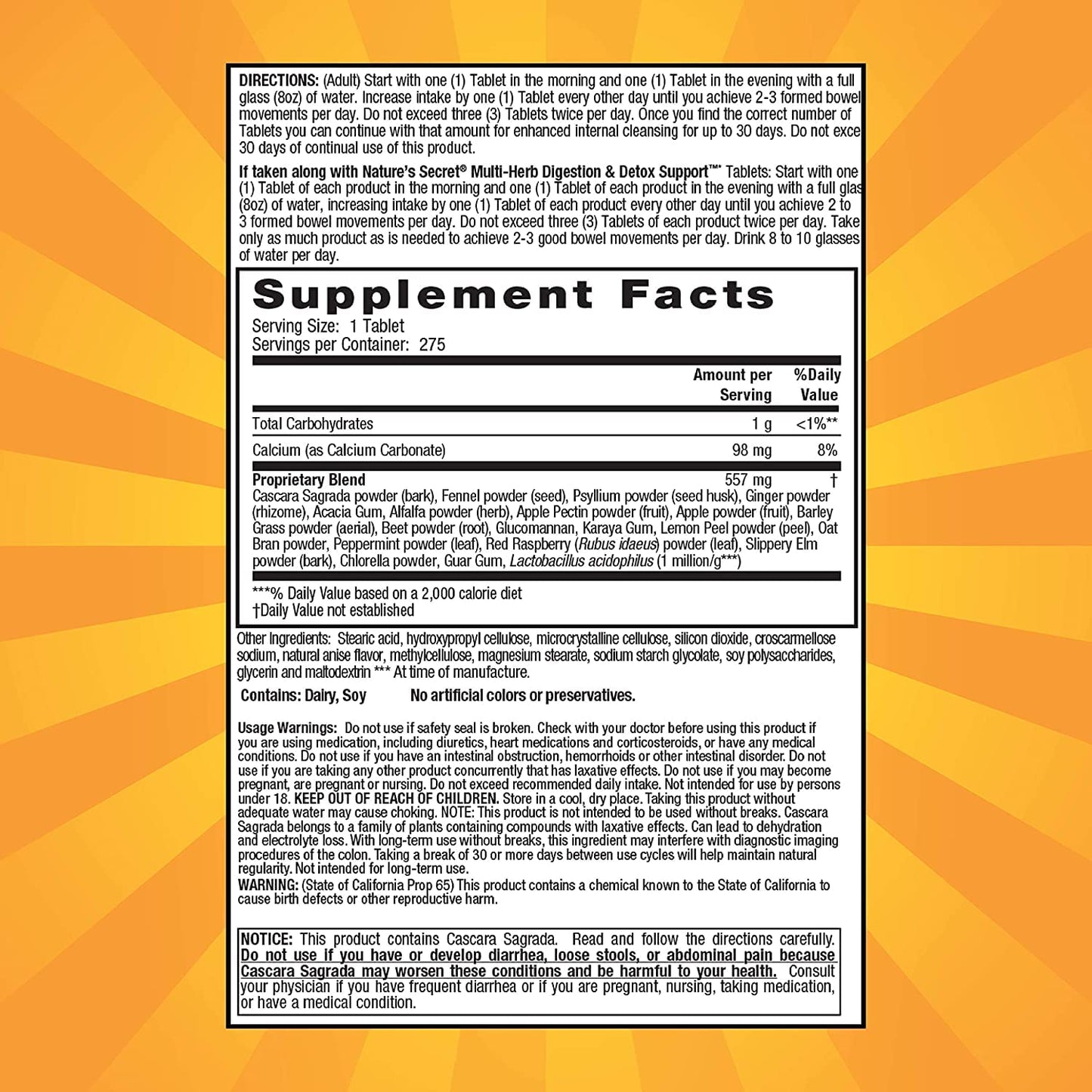 Nature's Secret: Multi Fiber Colon Detoxify Cleanse, 275 tabs (3 pack)