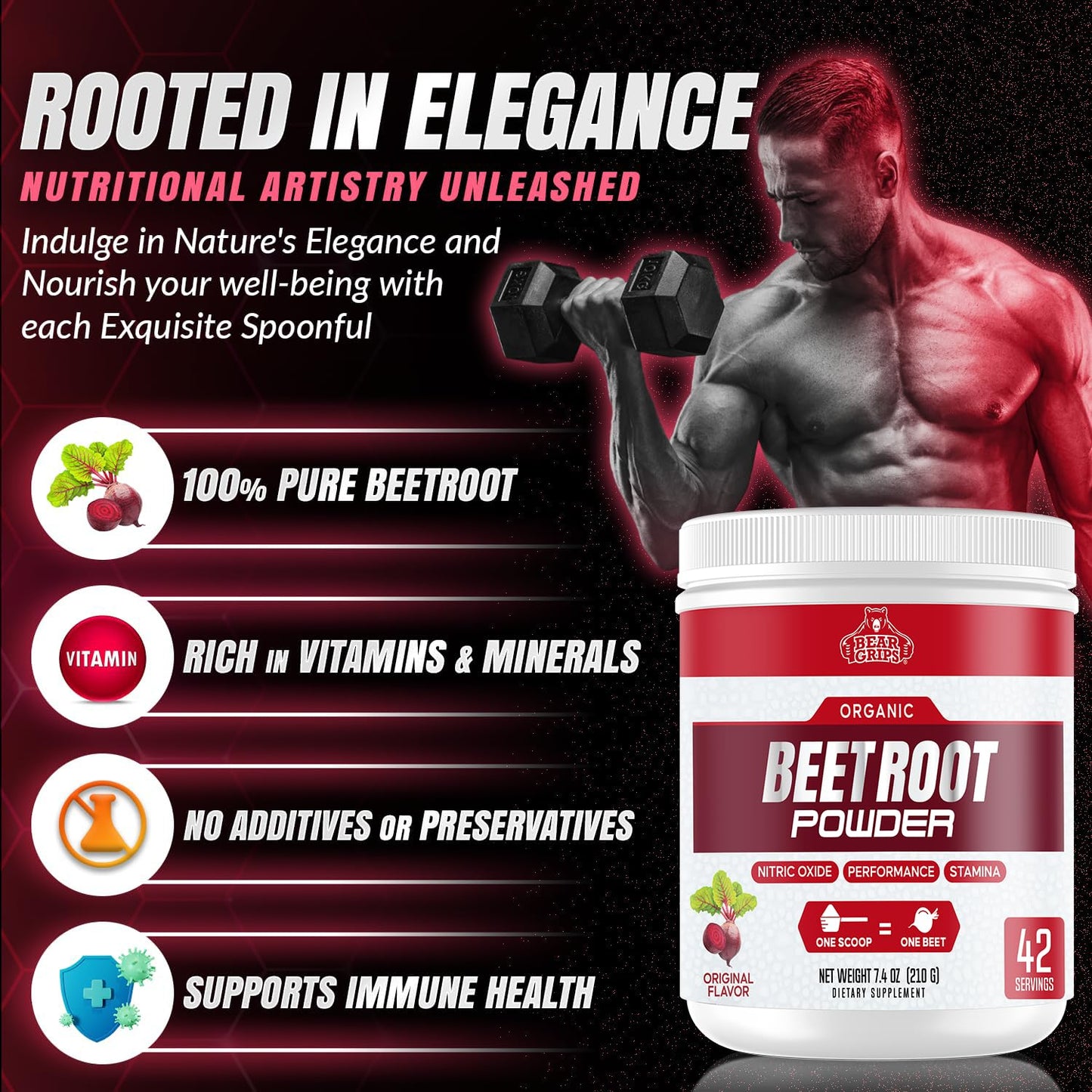 Organic Beet Root Powder - Nitric Oxide Supplement Super Food Beets Supplements, Beet Powder Organic High Blood Pressure Supplements, Beets for High Blood Pressure Support & Heart Health Support