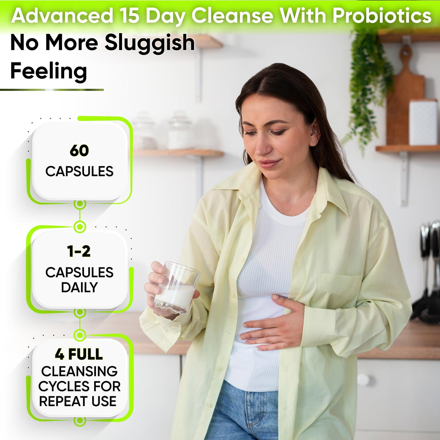 15 Day Gut Cleanse Detox for Women & Men - Advanced 15 Days Colon Cleanse with Probiotics and Psyllium Husk for Constipation Relief, Digestive Health, Colon Cleanser & Gut Health.60 Caps.
