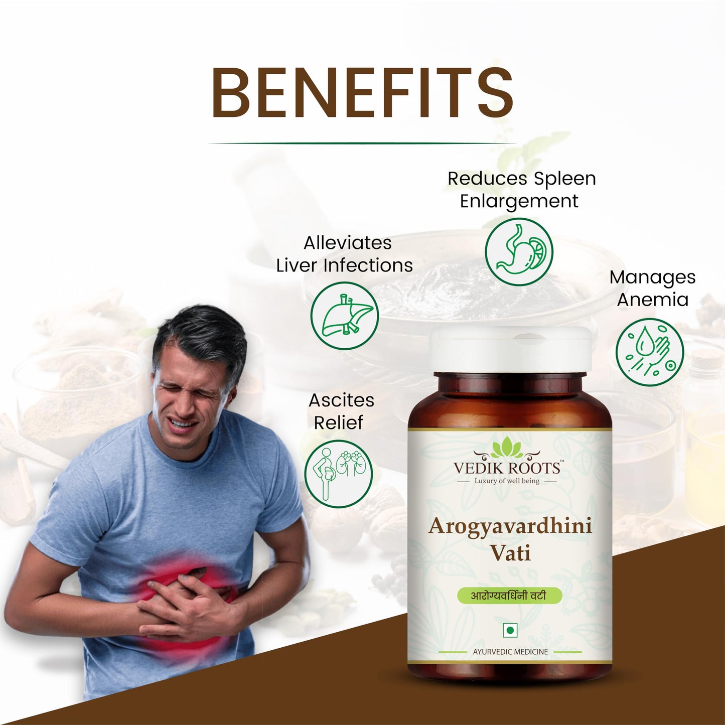 VEDIKROOTS Arogyavardhini Vati Tablets - Natural Detox and Liver Health Support | for Spleen Enlargement | Reduces Bloating | for Nutrient Absorption Improvement | 120 Tablets (240)