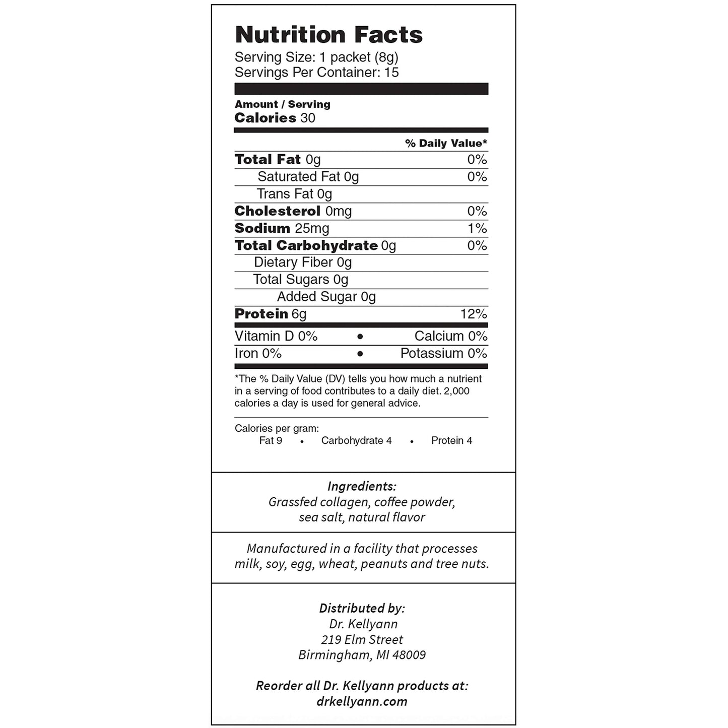 Dr Kellyann GrassFed Collagen Instant Coffee 15 Packets  Keto  Paleo Friendly  Sugar free Dairy free Grain Free  Brazilian Slimming Collagen CoffeetoGo