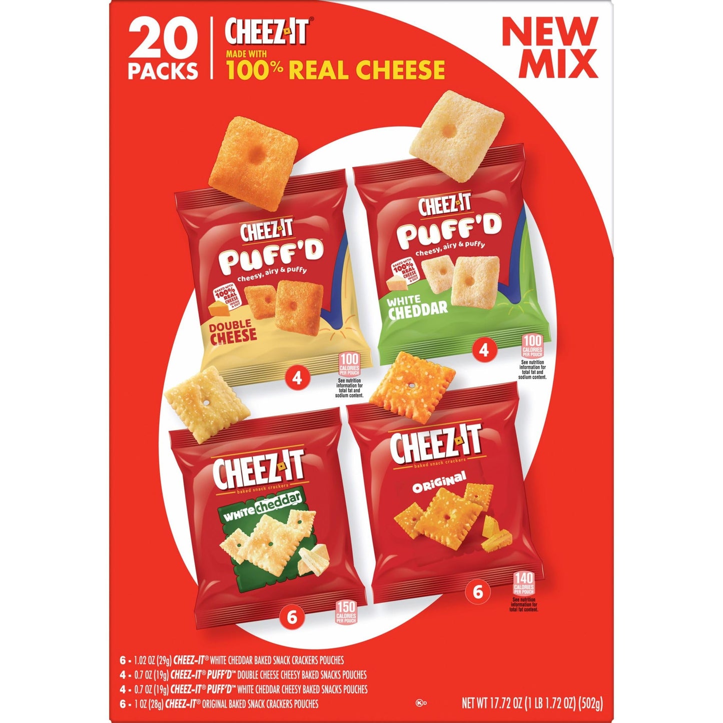 CheezIt Cheese Crackers Baked Snack Crackers Office and Kids Snacks Variety Pack 1772oz Box 20 Pouches