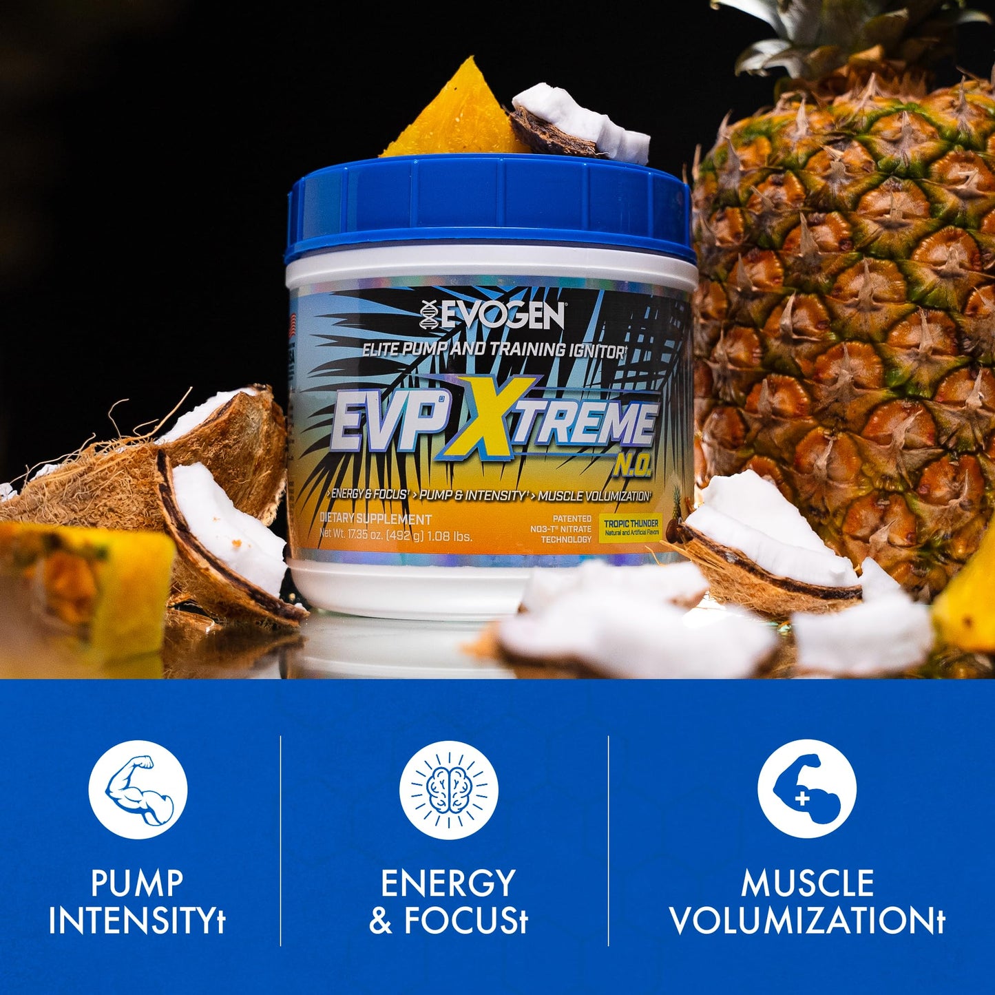 Evogen EVP Xtreme NO - Pre Workout Powder for Men & Women | Sugar Free Preworkout with Beta Alanine, Creatine, and Caffeine for Energy & Pump | Tropic Thunder | 40 Servings
