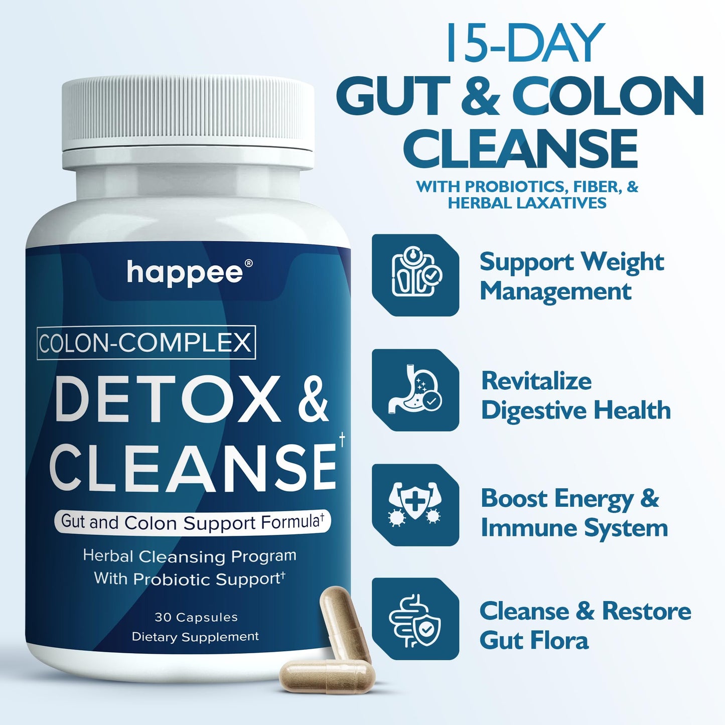 Colon Cleanser & Detox for Weight Loss Support - 15 Day Colon Cleanse Pills & Gut Support Probiotics Men Women - Fast Natural Laxatives Constipation Relief - Intestinal Cleanse for Digestive Health