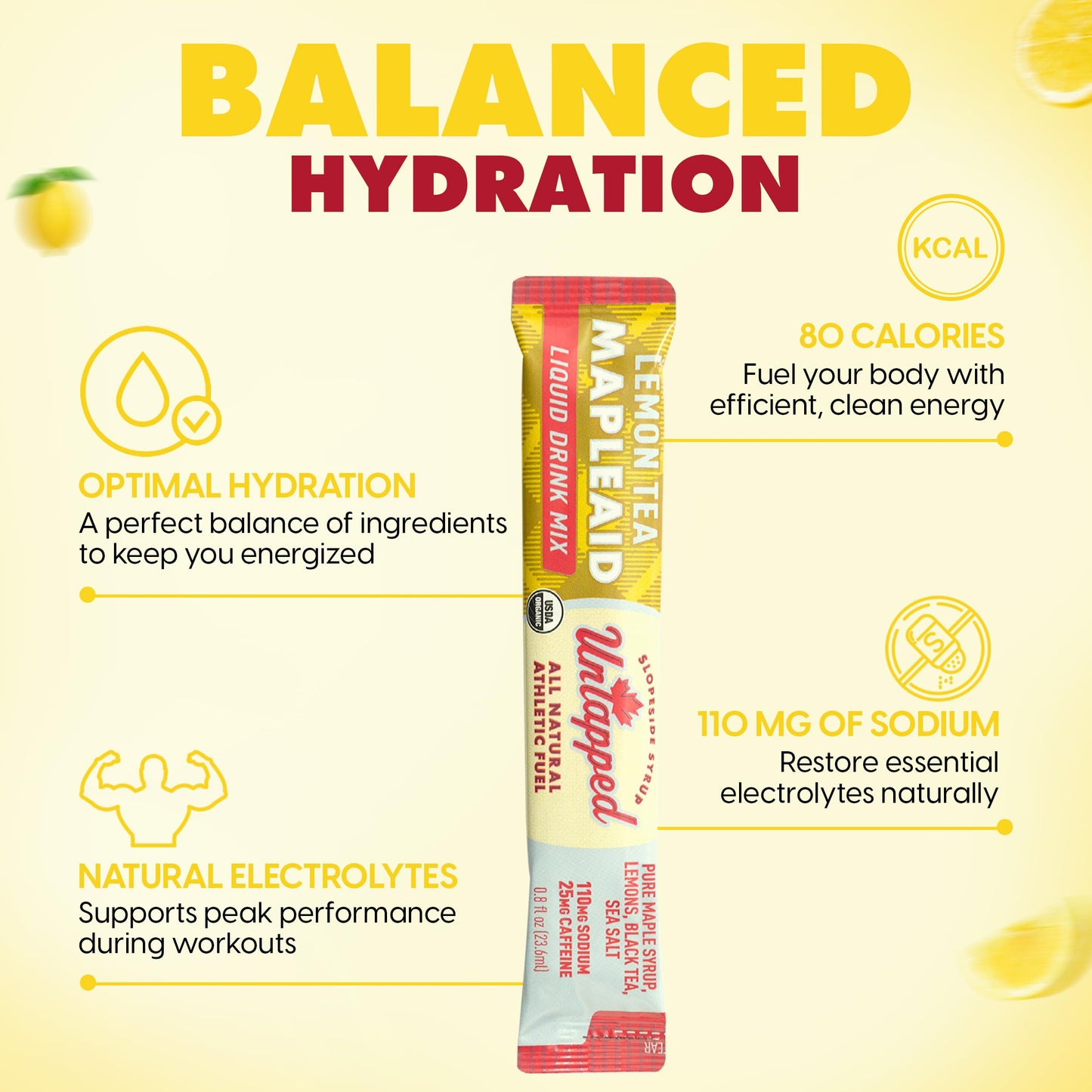 Untapped Lemon Tea Mapleaid - 20 Single-Serve Packets | Organic Maple Syrup, Lemon Juice & Black Tea | Running Fuel with Energizing Electrolytes & Caffeine | Naturally Powered by Pure Vermont Maple