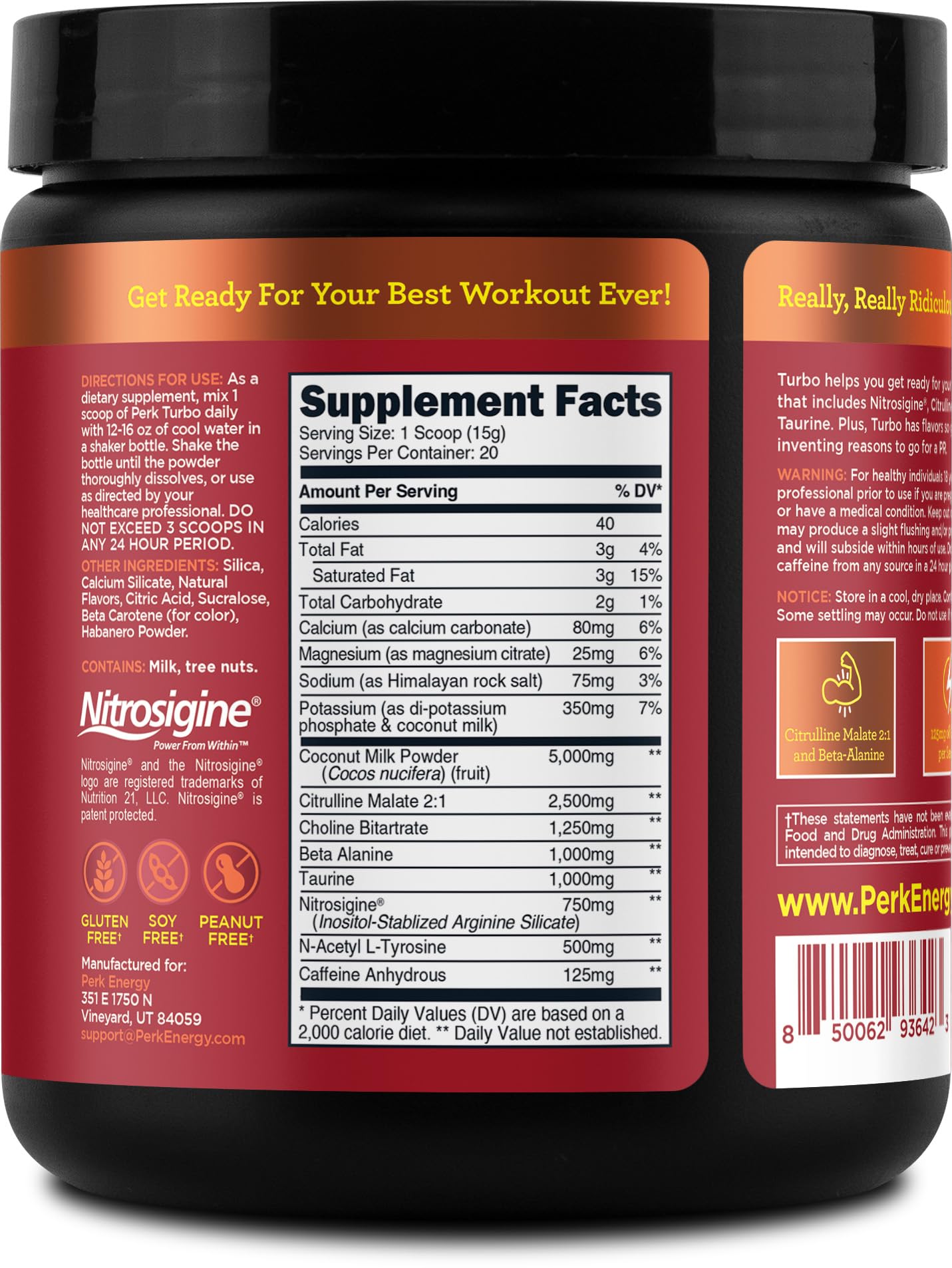 Perk Turbo Pre-Workout Powder (Mango Habenero Flavored) 20 Servings - Gluten-Free