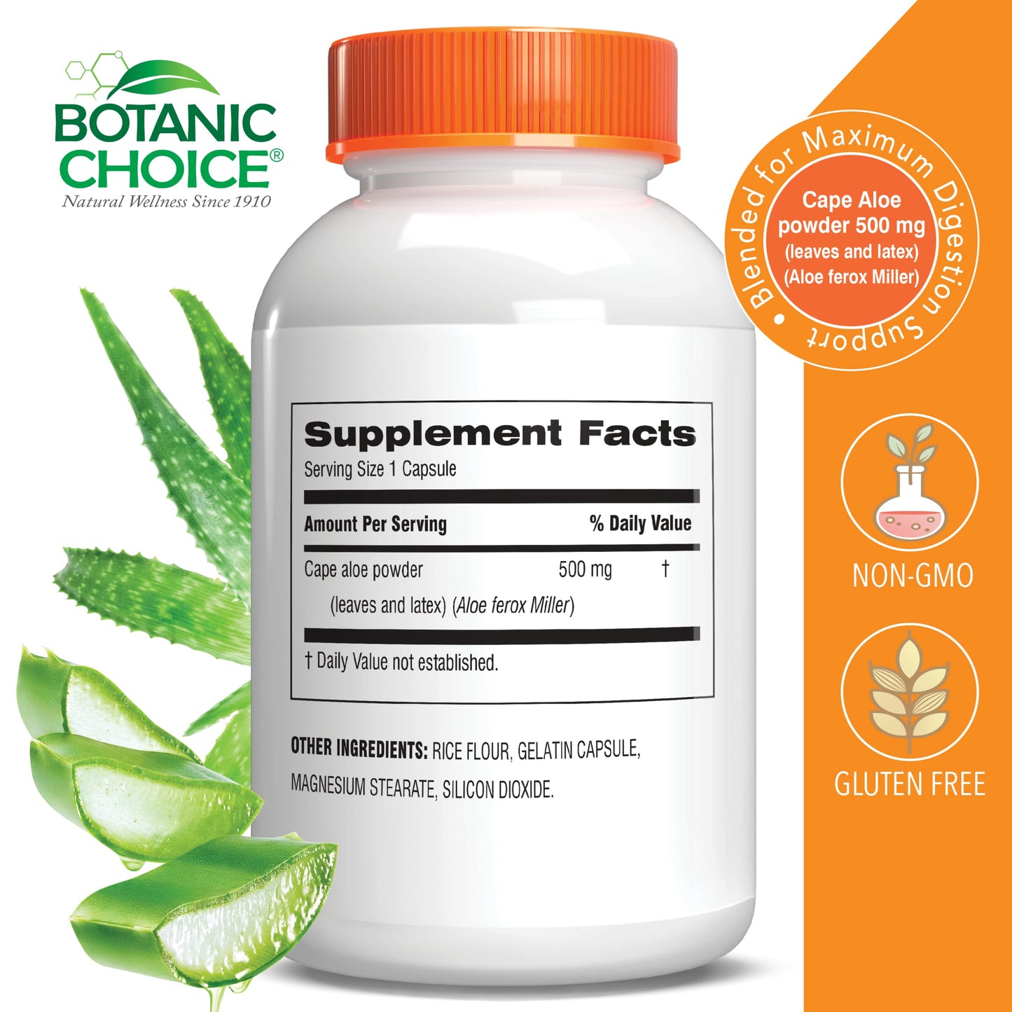 Aloe Vera- Leaf and Latex, Digestive, Liver, Stomach health-Contains Amino Acids, Vitamins, Minerals, Enzymes- 500mg-Gluten Free, Non-GMO-90 capsules