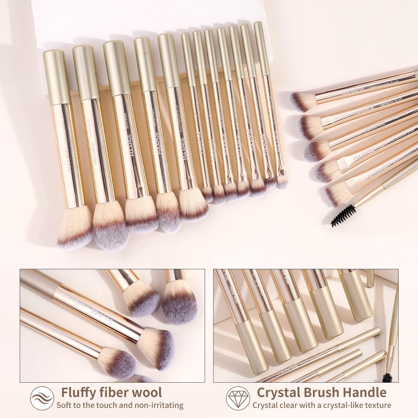 MAANGE 18 Pcs Makeup Brushes with Laser Bag, Premium Synthetic Makeup Brush Set Professional Makeup Tools Eyeshadow Eyebrow Foundation Blush Concealer Face Powder Blending Brushes Kit-Champange Gold