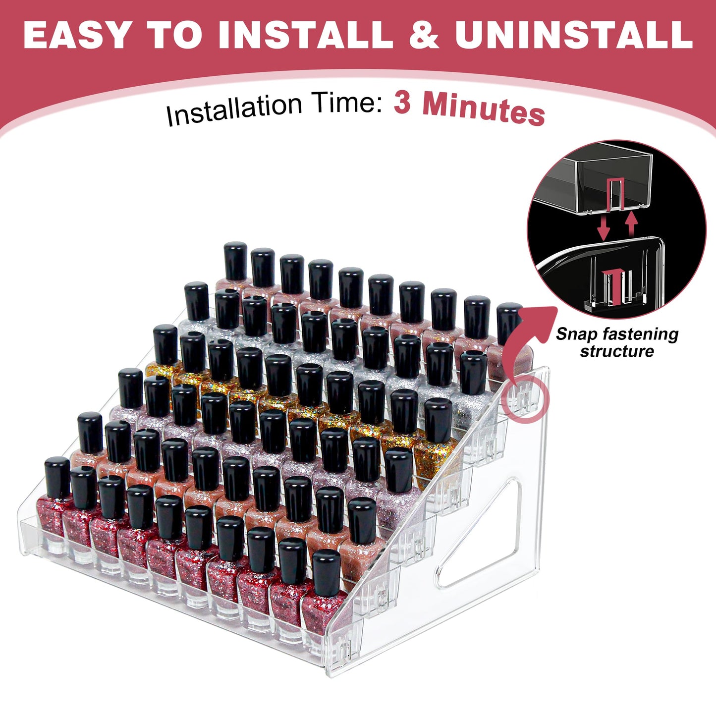 DTXIAQIAO 7-Tier Clear Acrylic Nail Polish Organizer, Holds 56-112 Bottles, Multi-Purpose Display for Nail Polish, Sunglasses, Essential Oils and Cosmetics