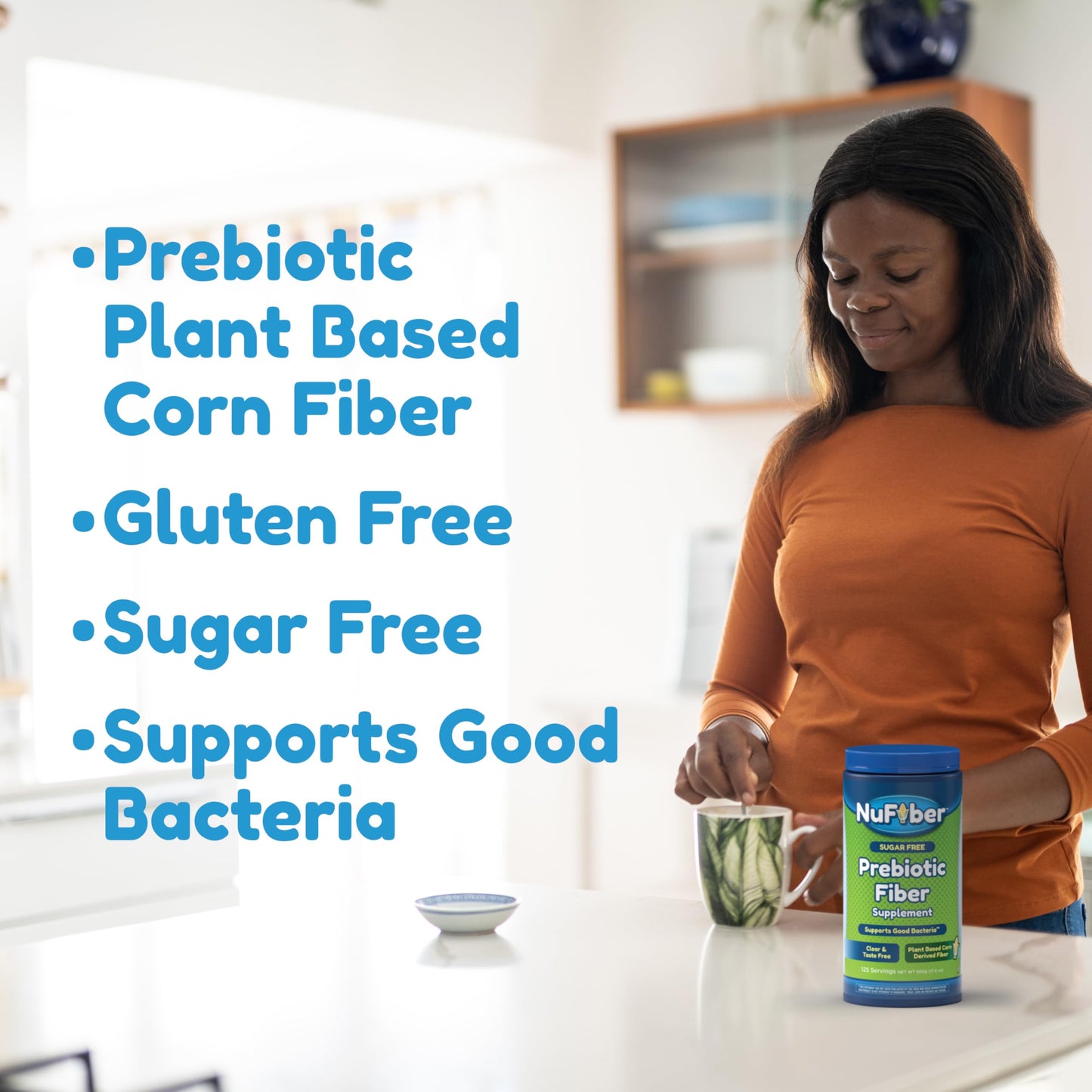 NuFiber Fiber Supplement, Daily Prebiotic Fiber, 125 Servings, Clear, Grit & Taste Free, No Gluten & Sugar, Plant Based Corn Powder to Support Digestive & Gut Health