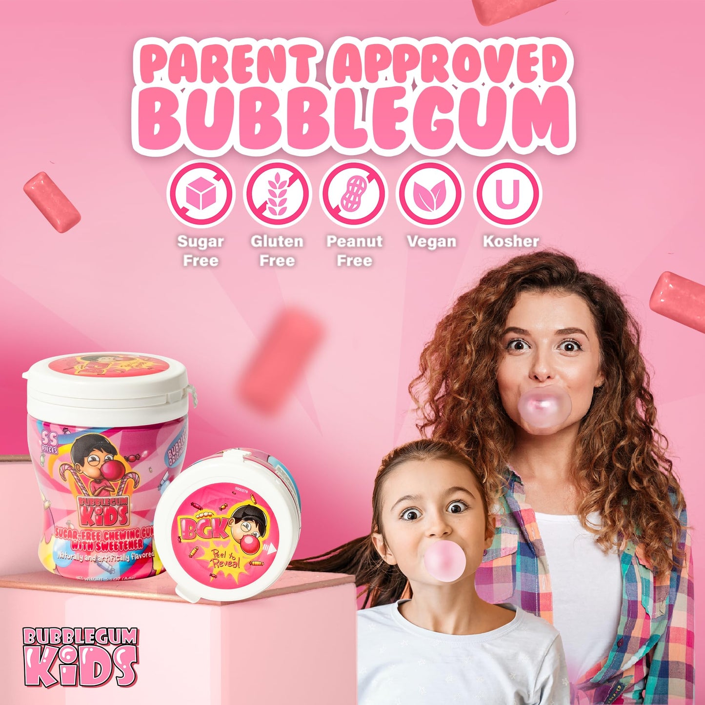 Bubblegum Kids SugarFree Gum  Classic Bubble Gum Flavor Sugar Free  Bubble Gum for Kids and Adults Craving Nostalgia  Vegan and Kosher Friendly Parent Approved Bubble Gum  Pack of 1