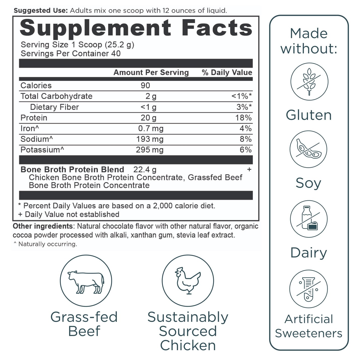 Ancient Nutrition Grass Fed, Cage Free, Bone Broth Protein Powder, 20g Protein, Hydrolyzed Collagen Peptides, Keto & Paleo Friendly, Supports Joint, Gut Health, Chocolate, 40 Servings