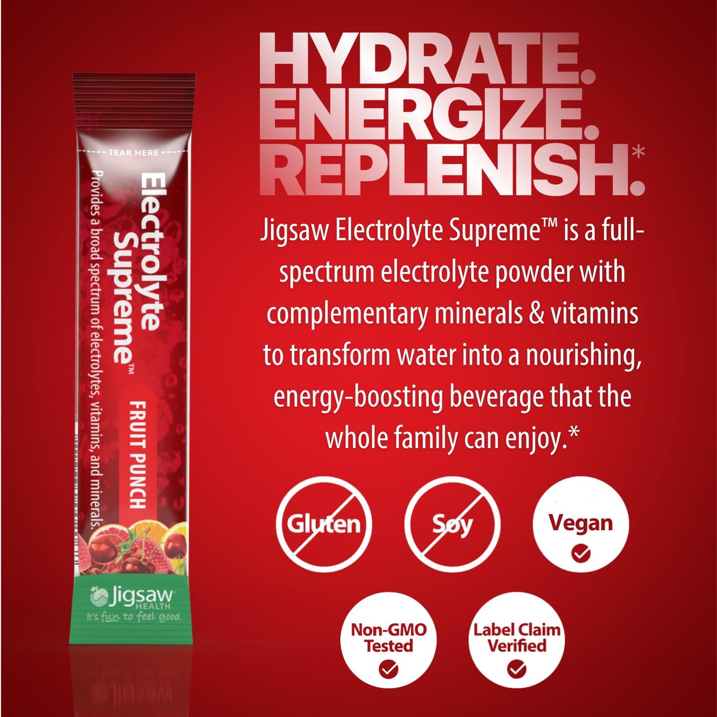 Jigsaw Health Electrolyte Supreme | Broad Spectrum of Electrolytes + Trace Minerals | Fruit Punch Flavor | 60 Servings (Packets)