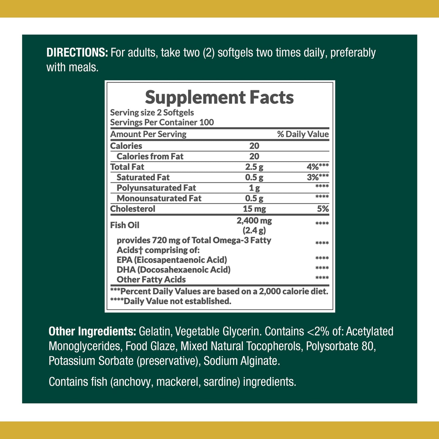Nature's Bounty Fish Oil, Dietary Supplement with 360mg Omega-3, Supports Heart Health, 1200mg, 200 Softgels (Pack of 2)