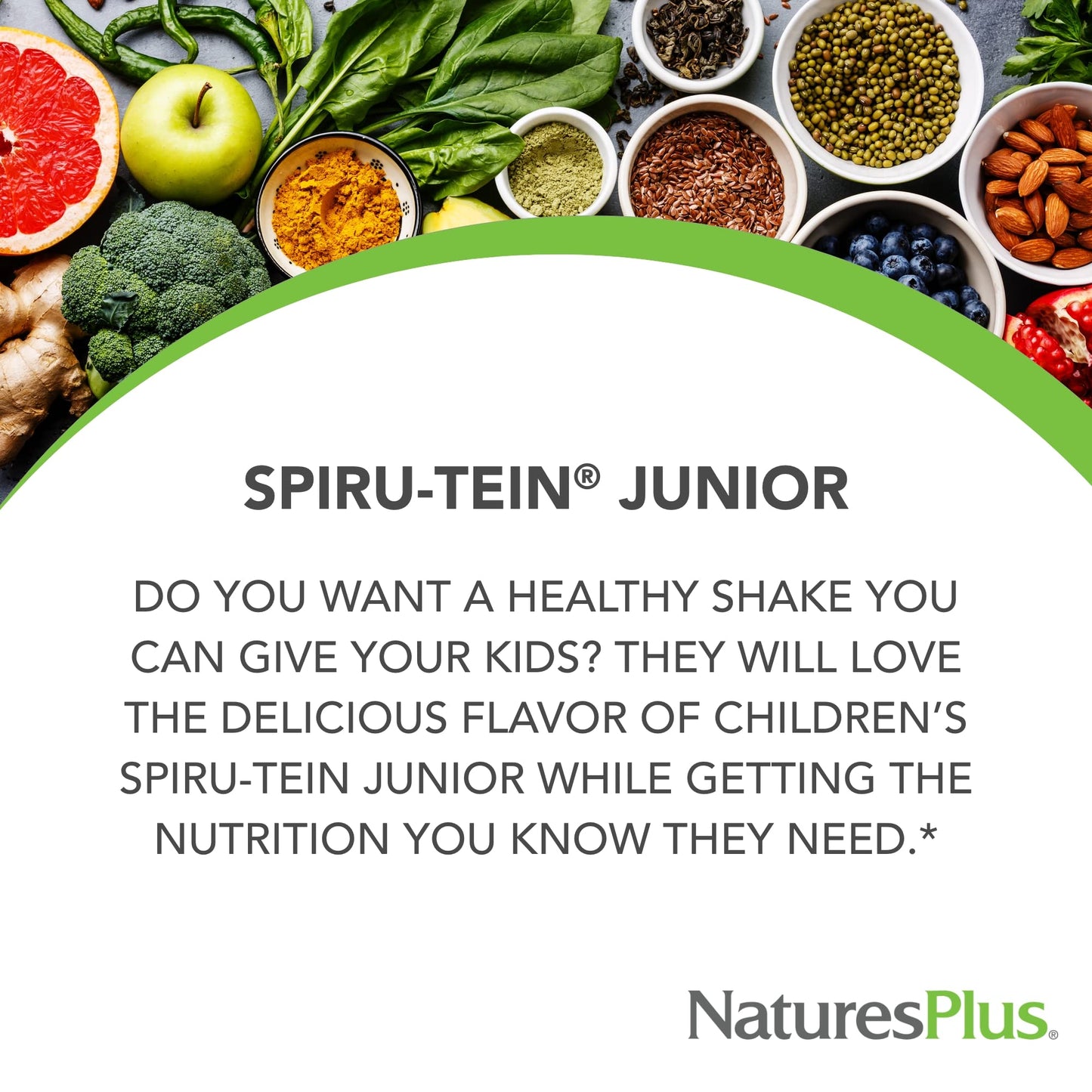 Natures Plus SPIRU-TEIN Junior, Chocolate - 1 lb - Plant-Based Protein Powder Shake for Kids - Gluten Free & Vegetarian - 15 Servings