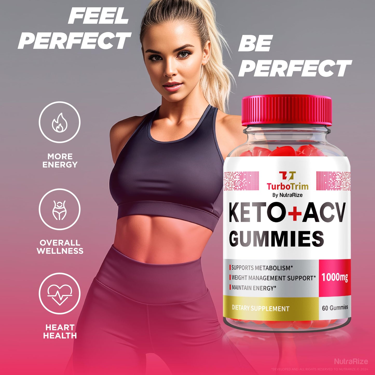 NutraRize TurboTrim Keto + ACV Gummies for Weight Loss, All Natural Apple Cider Vinegar, Keto+ACV Reviews (60 Gummies)
