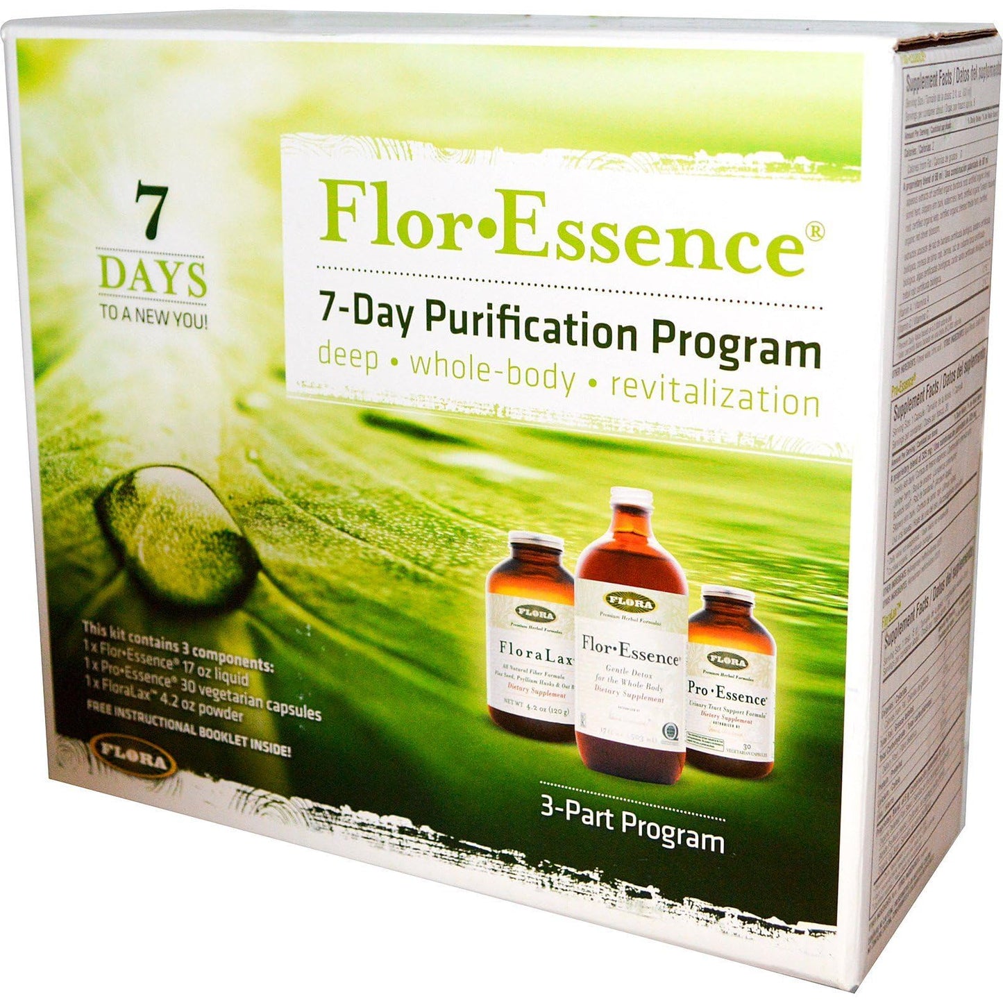 Flora - Flor-Essence 7-Day, 3-Step Kit for Full Body Detox & Cleanse, Detox Kit Contains Detox Tea, ProEssence for Urinary Health and FloraLax Laxative, Plant-Based, Gluten Free, Non GMO