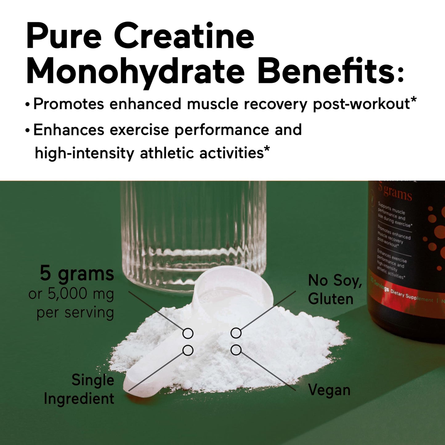 Smarter Nutrition Creatine Monohydrate Powder, 5000mg (5g) Per Serving - Creatine Powder for Women & Men, Unflavored, Pre-Workout & Post Workout Support for Muscle Mass & Hydration [100 Servings]