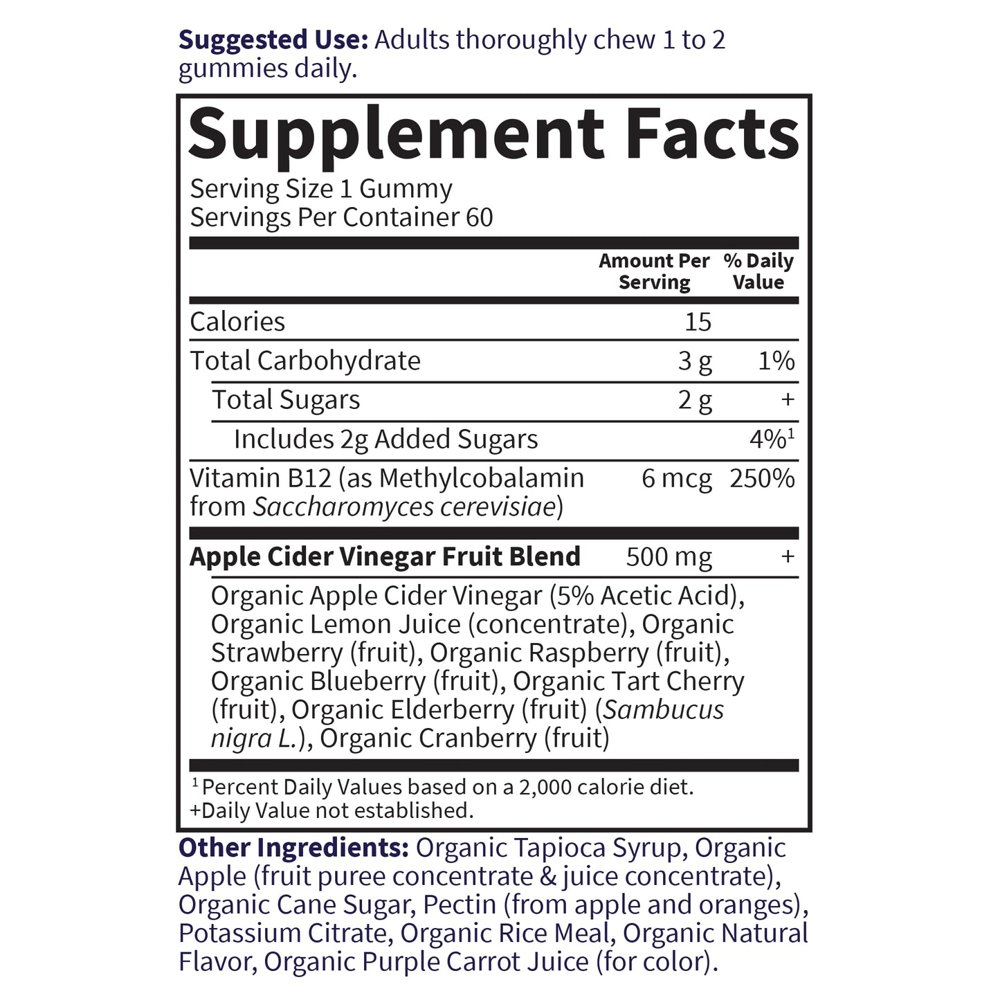 Garden of Life Apple Cider Vinegar Gummies USDA Organic ACV Gummy Vitamins Made with Real Fruit Blend, Whole Food Vitamin B12 - Vegan, Gluten Free, Non-GMO, Kosher - 60 Gummie