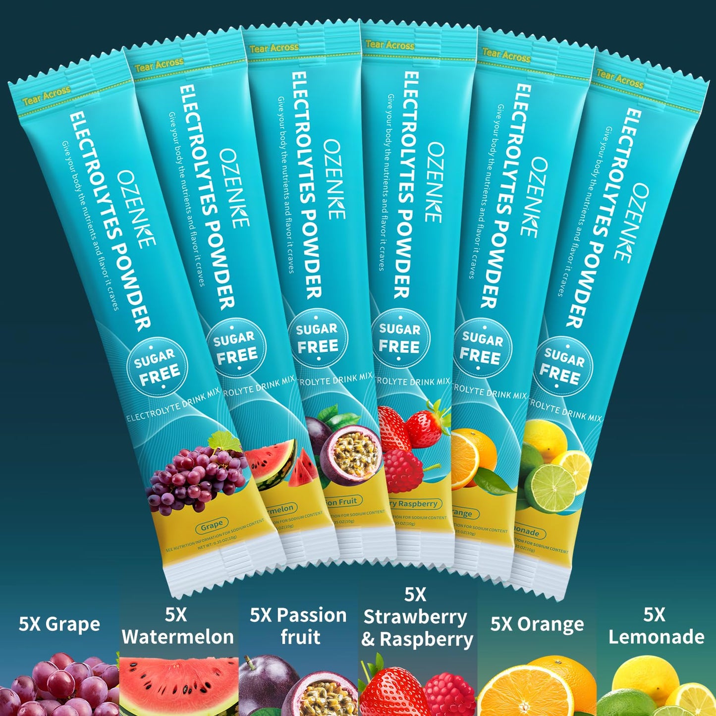OZENKE Electrolytes Powder Packets, 30 Sticks Hydration Packets Sugar Free, Electrolyte Drink Mix Travel Electrolyte Packets for Rapid Hydration, 6 Flavors