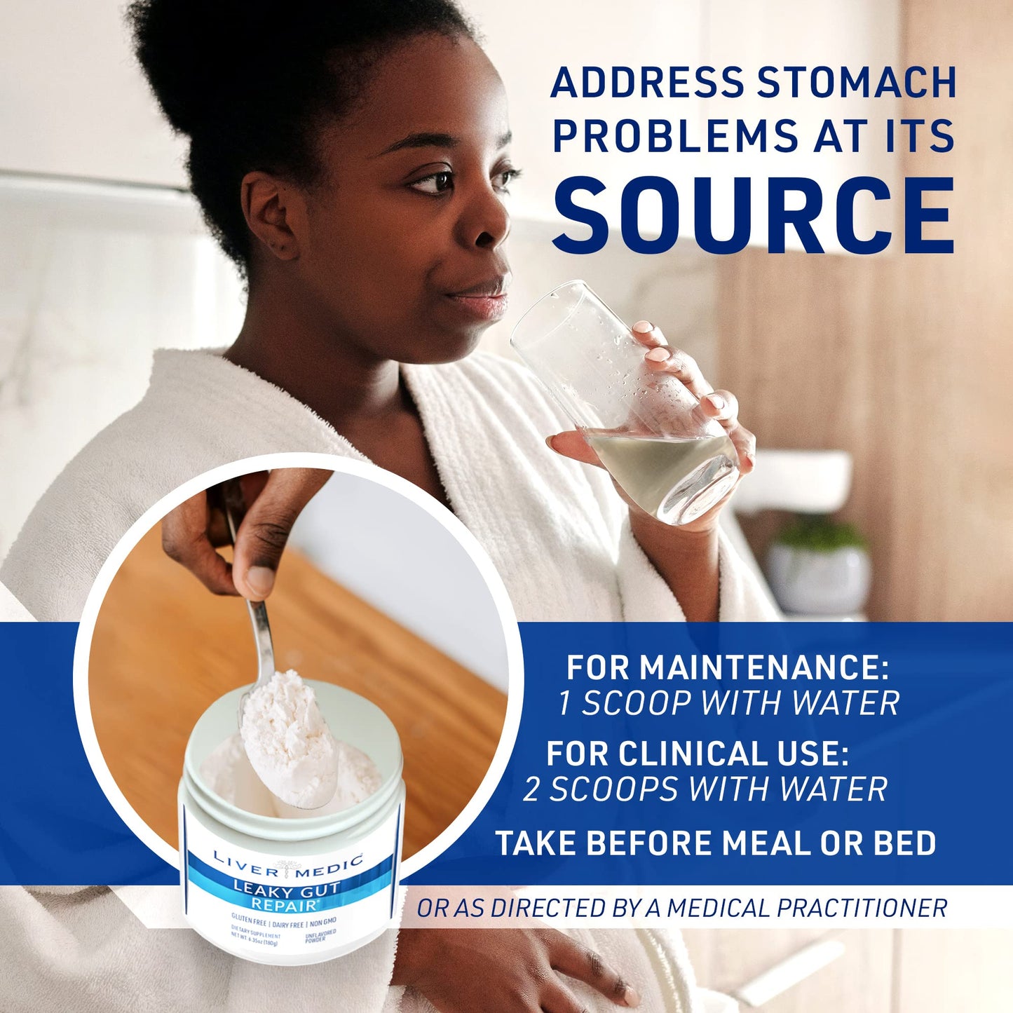 Liver Medic Leaky Gut Repair Gut Health Support: L-Glutamine, Slippery Elm for IBS, Heartburn Relief, Bloating to Soothe Stomach for Women & Men Capsules (Unflavored) 180g