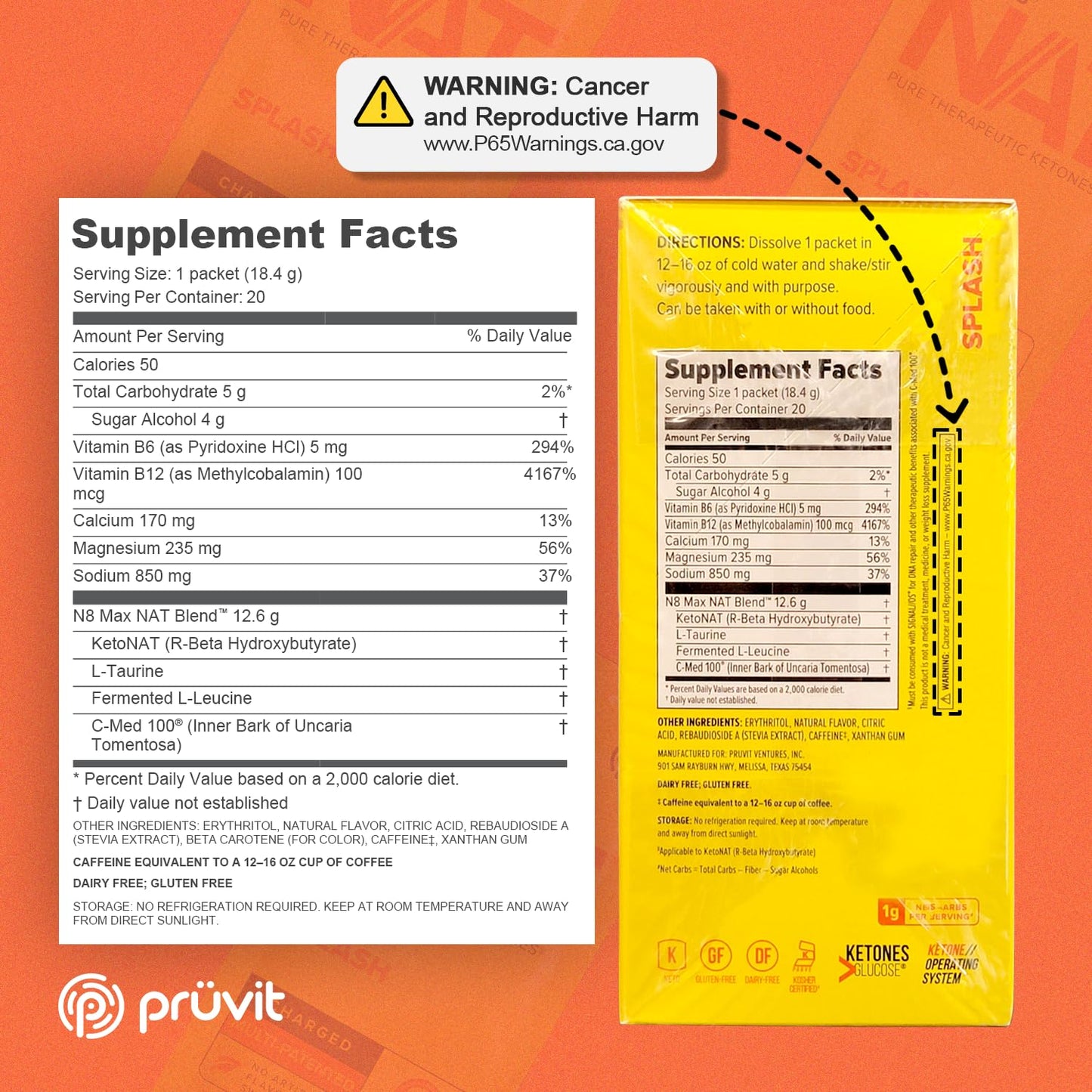 PRÜVIT OS NAT® Splash Keto Supplements - Charged (20 Count)