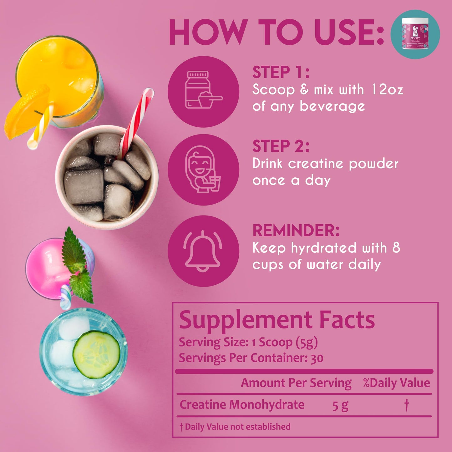 Booty Magic Booty Building Creatine - Unveil Glute Gains and Muscle Growth for Women, Micronized for Enhanced Big Booty Results - 30 Servings