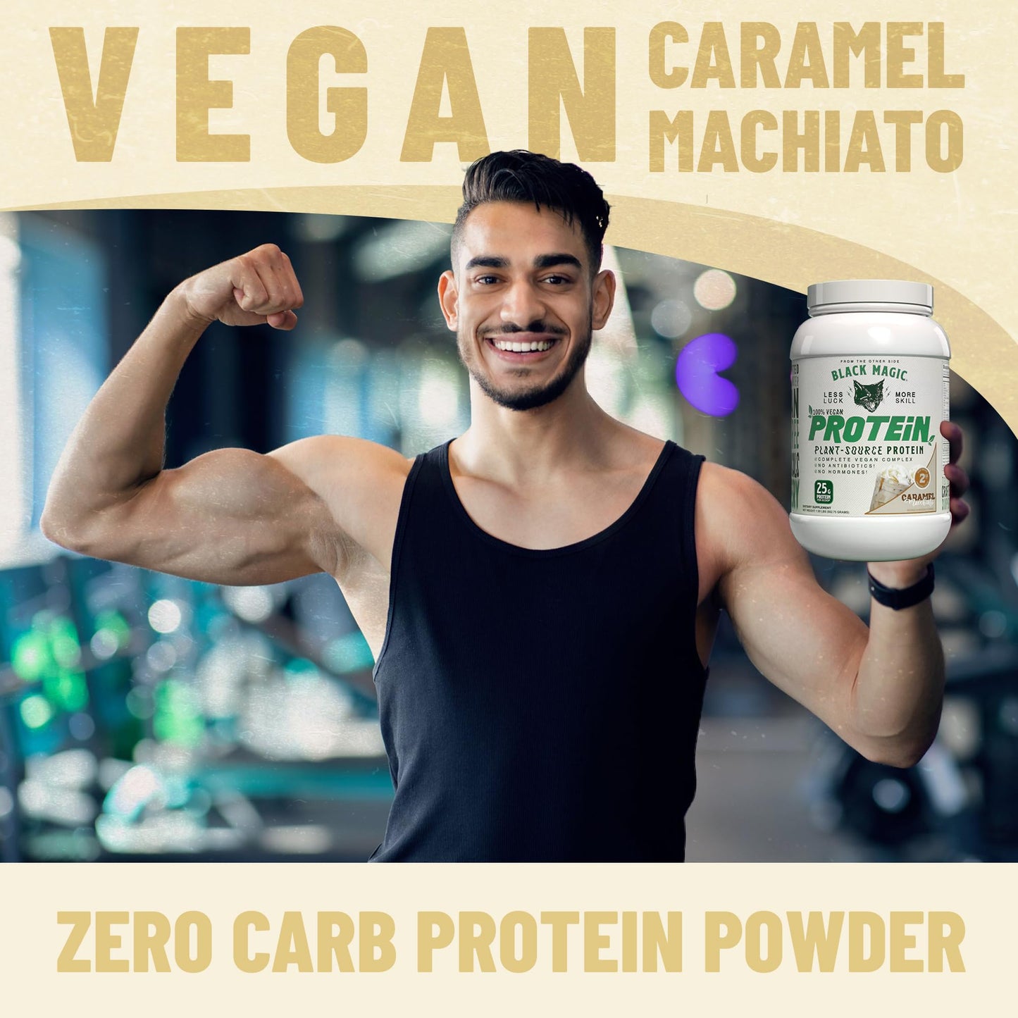 Worldwide Nutrition Bundle Compatible with Black Magic Multi-Source Protein Powder - Vegan Caramel Macchiato | High Protein Powder, Low Carb, Low Sugar | Whey, Egg & Casein Blend - 2 LB with Keychain