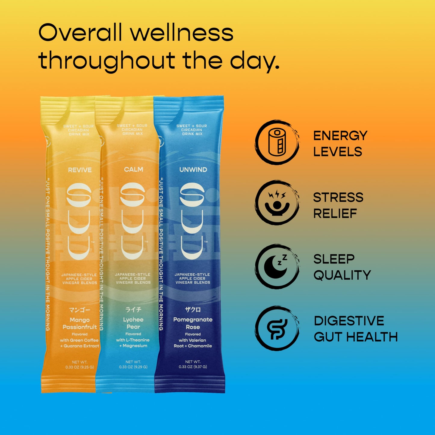 SUU Circadian Hydration Powder Packets with Organic Apple Cider Vinegar, Electrolytes and Functional Ingredients for Sleep Support, Natural Energy & Mental Focus, Japanese Gut Health (Variety 9-Pack)