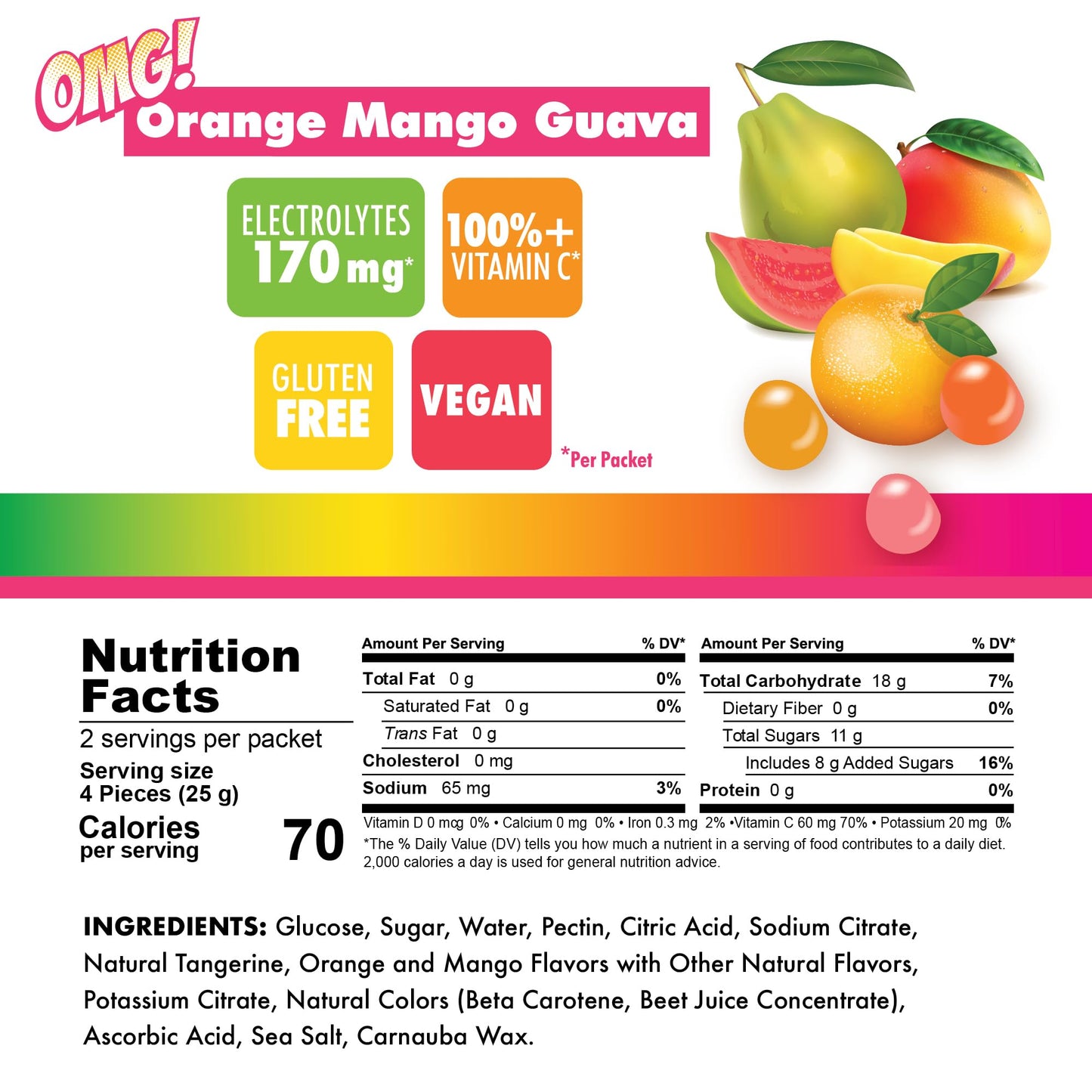 Bonk Breaker Energy Chews with Electrolytes, Orange Mango Guava, Easy to Chew Energy Gummies, 10 Pack