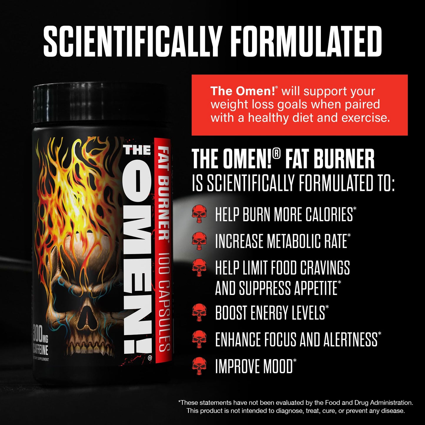 JNX SPORTS The Omen! Thermogenic Fat Burner - Dietary Supplement for Men & Women with L Carnitine | Appetite Suppressant & Metabolism Booster | 100 Capsules