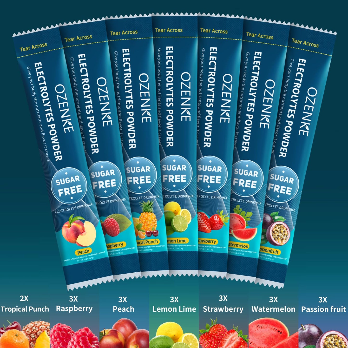 OZENKE Electrolytes Powder Packets, Hydration Packets, Electrolytes Powder No Sugar, Portable Electrolyte Drink Mix for Rapid Hydration, Sugar Free & Low Sodium | 0 Calorie | 7 Flavors | 20 Sticks